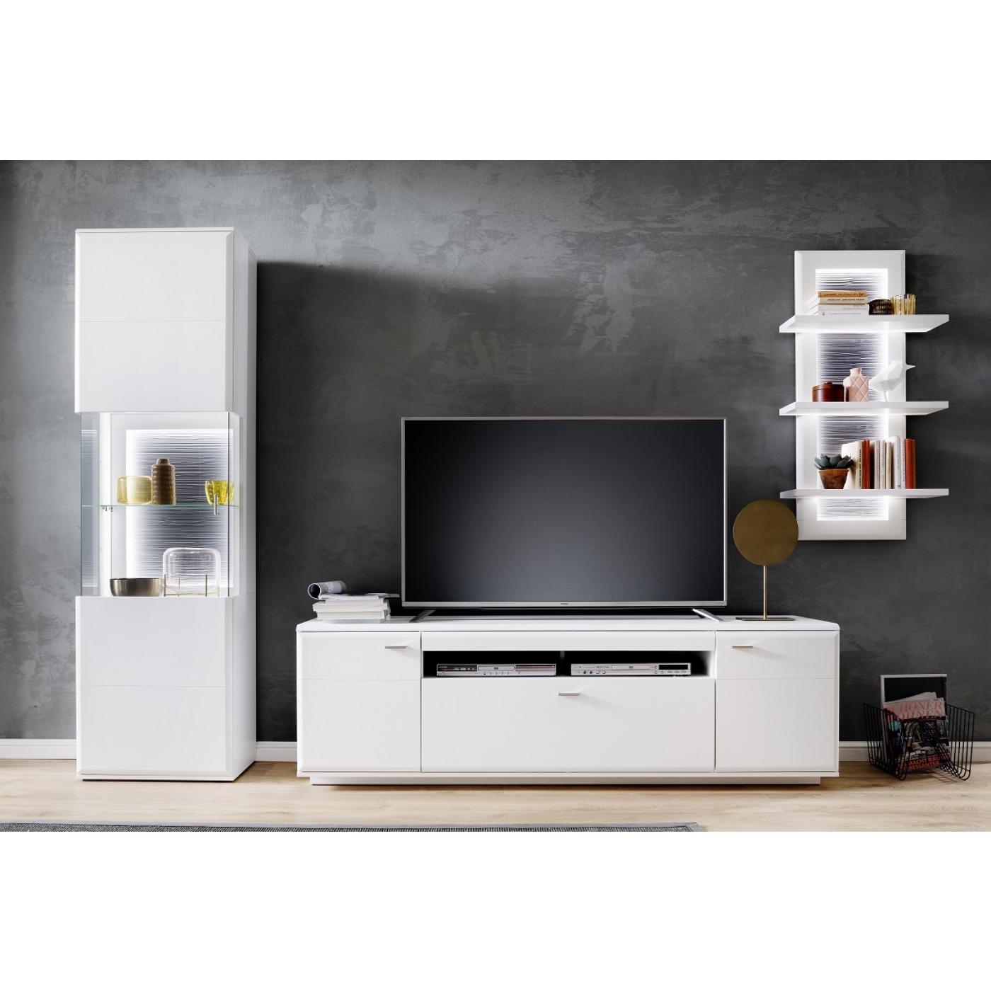 Wohnwand Anbauwand Amora | weiß matt | 3-teilig | LED Beleuchtung