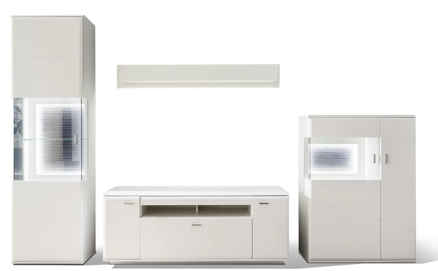 Wohnwand Anbauwand Amora 2 | weiß matt | 4-teilig