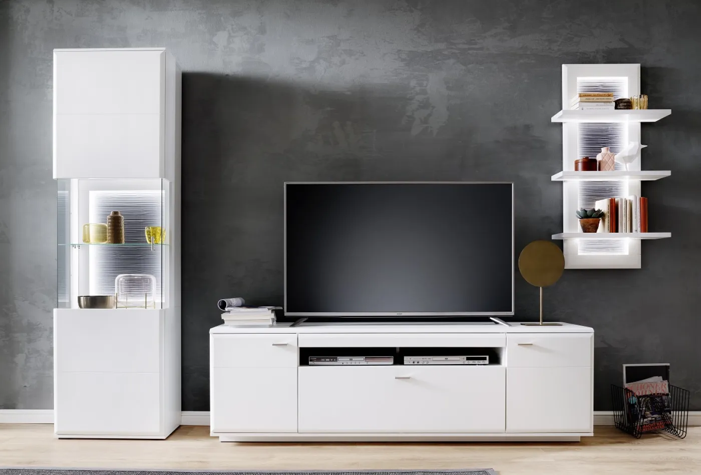 Wohnwand Anbauwand Amora | weiß matt | 3-teilig