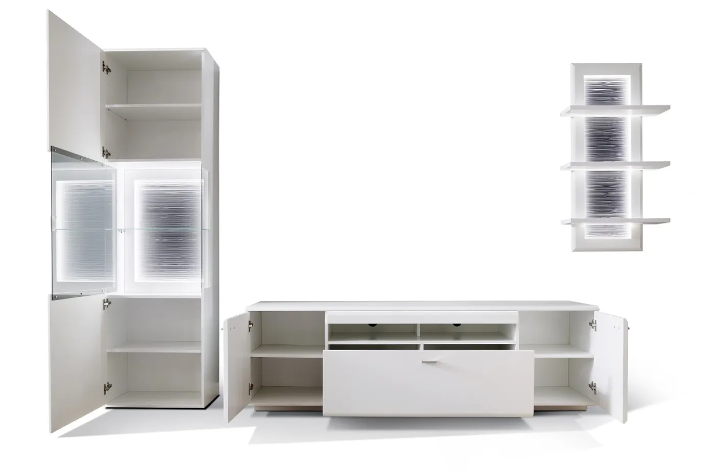 Wohnwand Anbauwand Amora | weiß matt | 3-teilig | LED Beleuchtung