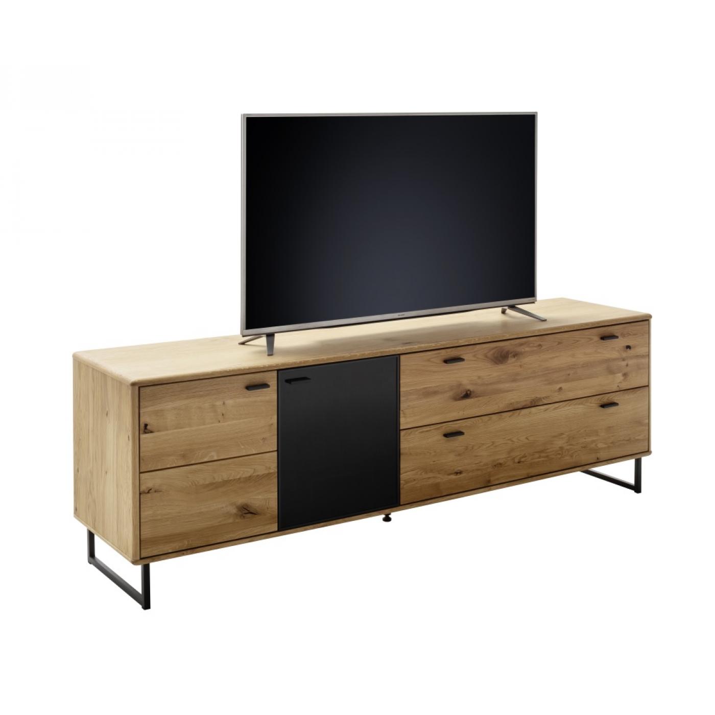 Wohnwand Anbauwand Arezzo 1 | Wildeiche massiv / anthrazit | 3-teilig | LED Beleuchtung