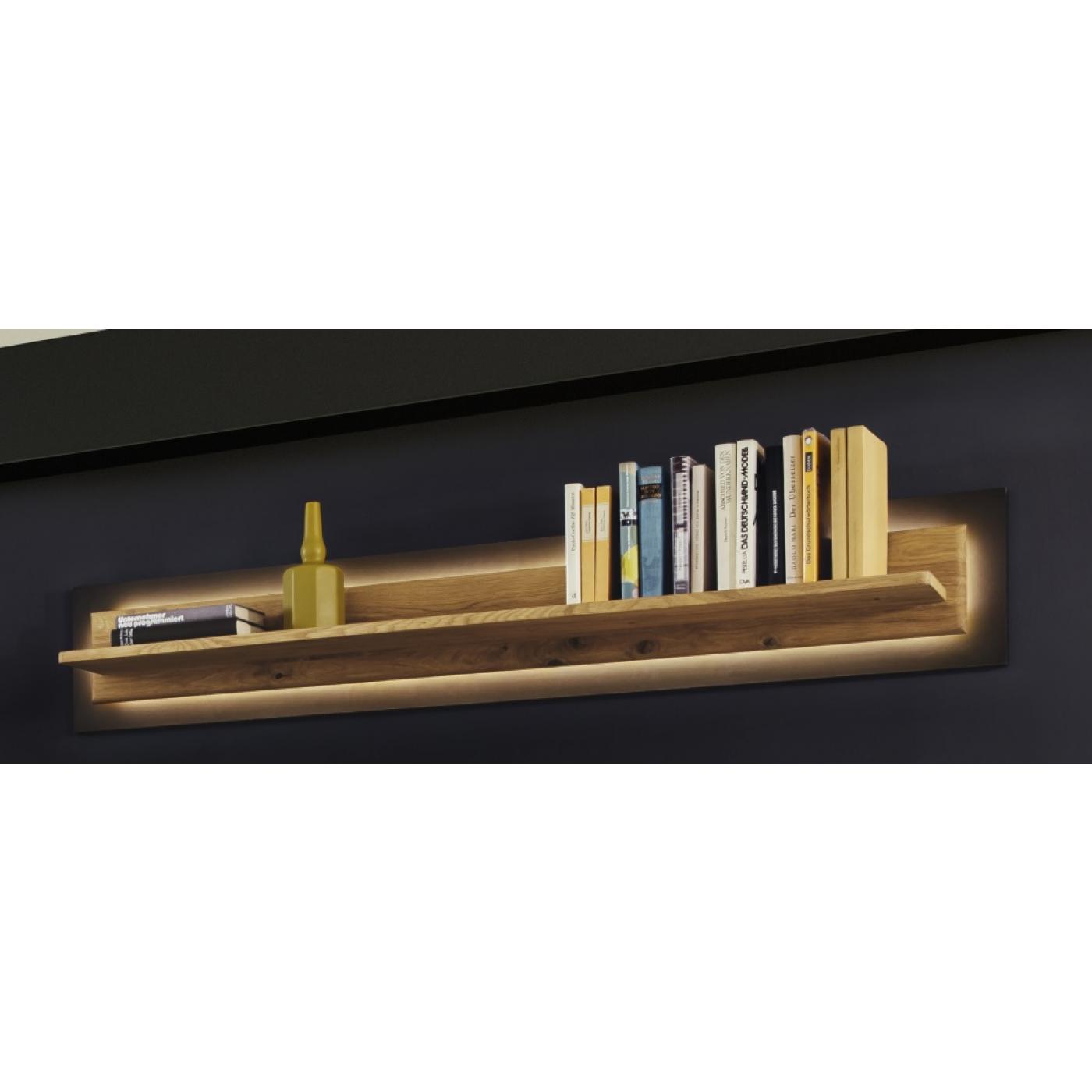 Wohnwand Anbauwand Arezzo 1 | Wildeiche massiv / anthrazit | 3-teilig | LED Beleuchtung