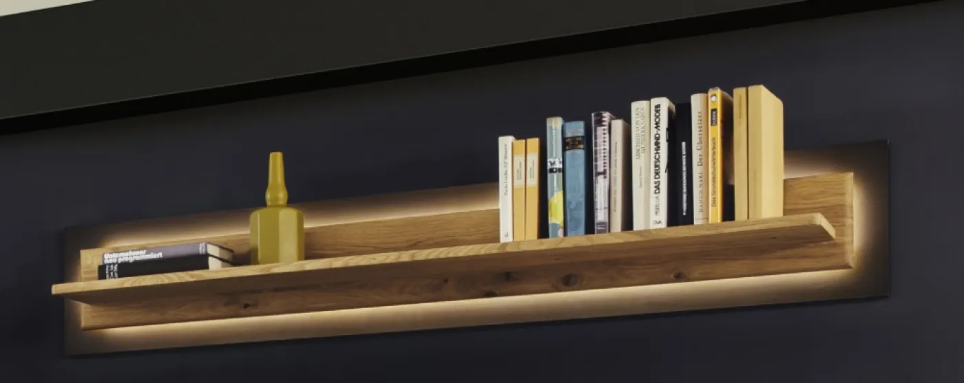 Wohnwand Anbauwand Arezzo | Wildeiche massiv / anthrazit | 3-teilig | LED Beleuchtung