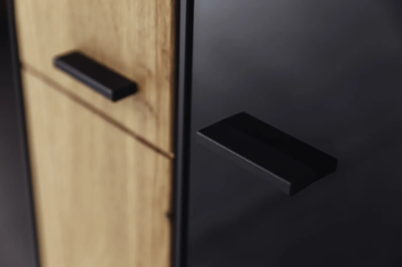 Wohnwand Anbauwand Arezzo | Wildeiche massiv / anthrazit | 3-teilig | LED Beleuchtung