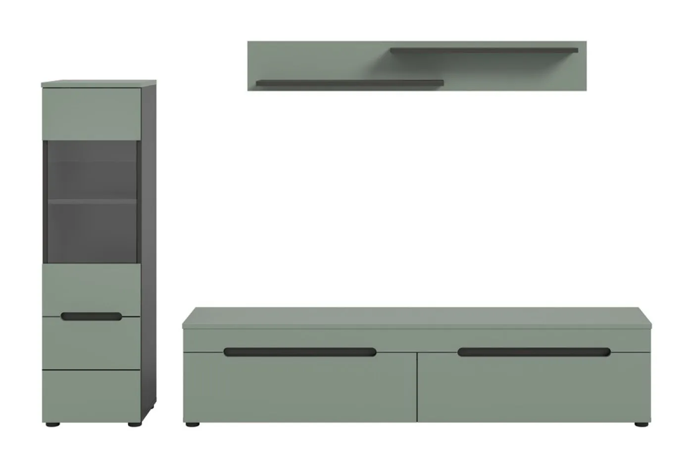 Wohnwand Anbauwand Canu | 2-teilig | Smoke Green / Basalt Grau ohne