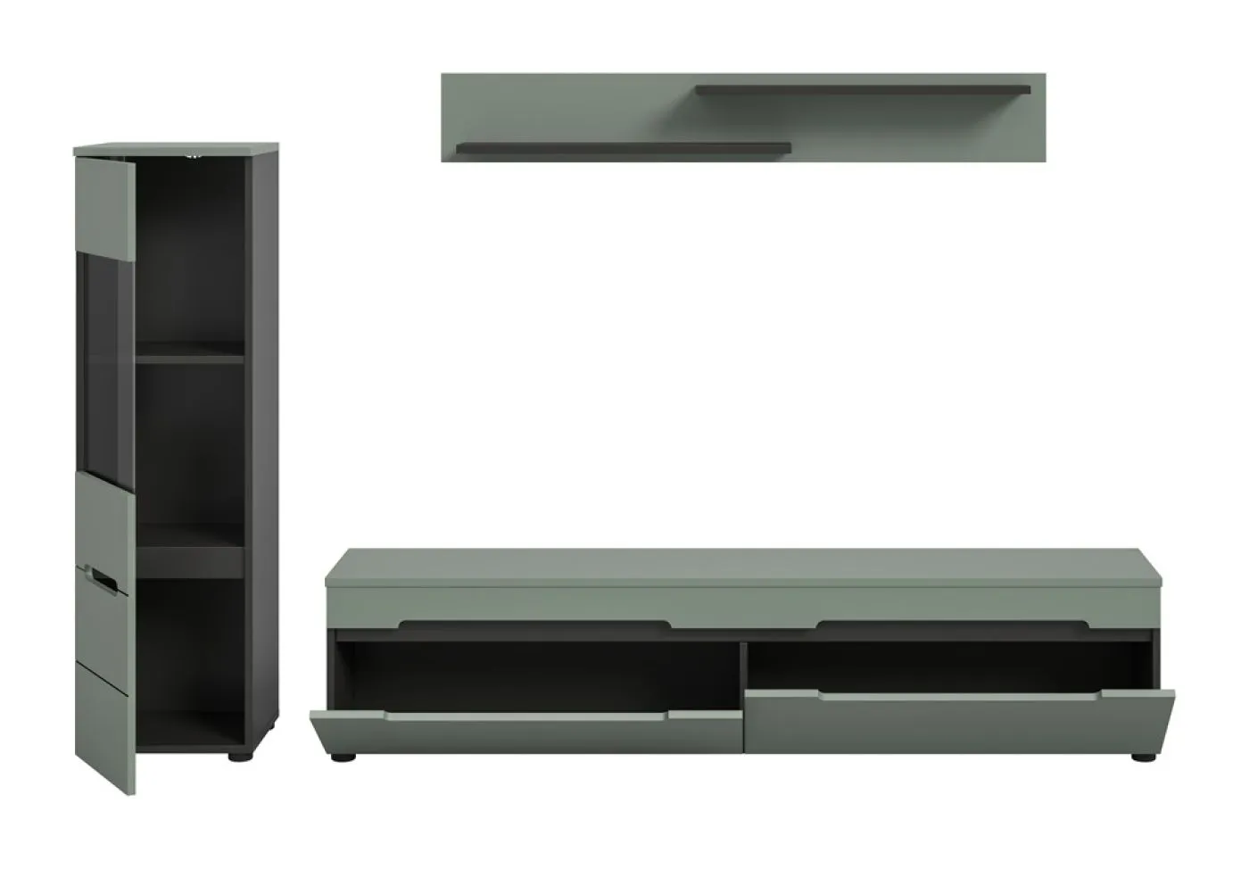 Wohnwand Anbauwand Canu | 2-teilig | Smoke Green / Basalt Grau ohne