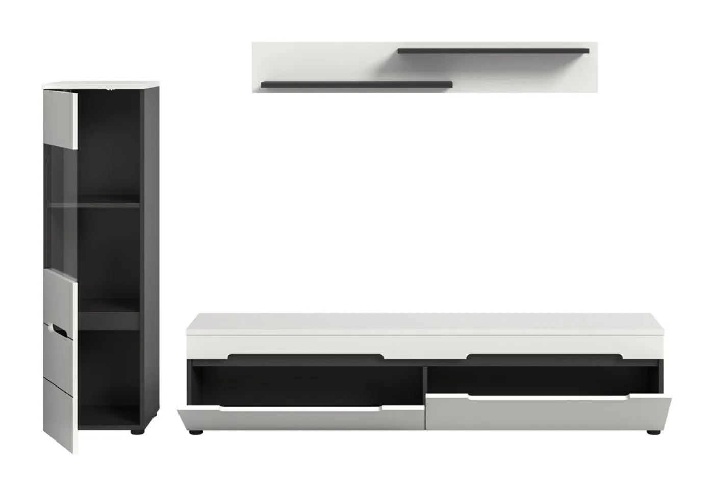 Wohnwand Anbauwand Canu | 2-teilig | weiß / Basalt Grau mit Beleuchtung