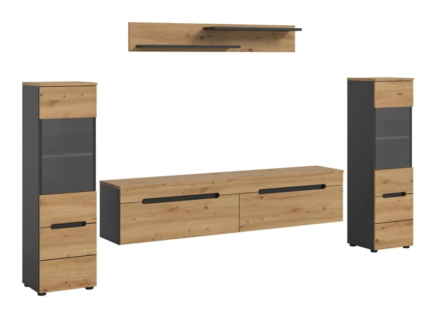 Wohnwand Anbauwand Canu | 3-teilig | Artisan / Basalt Grau | LED Beleuchtung