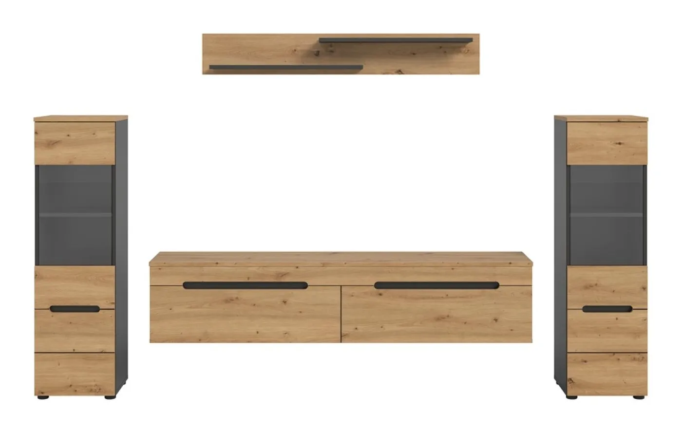 Wohnwand Anbauwand Canu | 3-teilig | Artisan / Basalt Grau | LED Beleuchtung