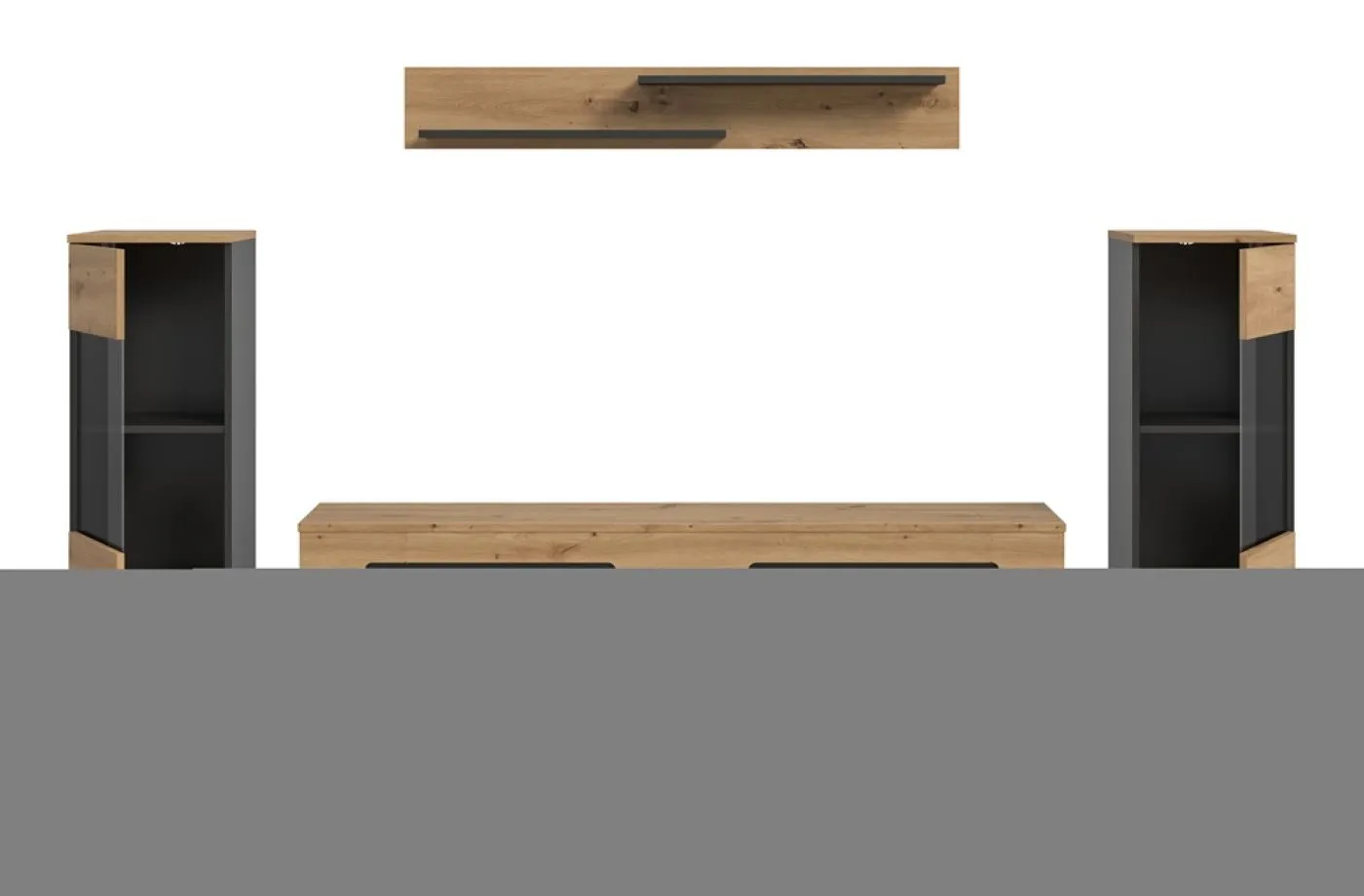 Wohnwand Anbauwand Canu | 3-teilig | Artisan / Basalt Grau | mit Beleuchtung