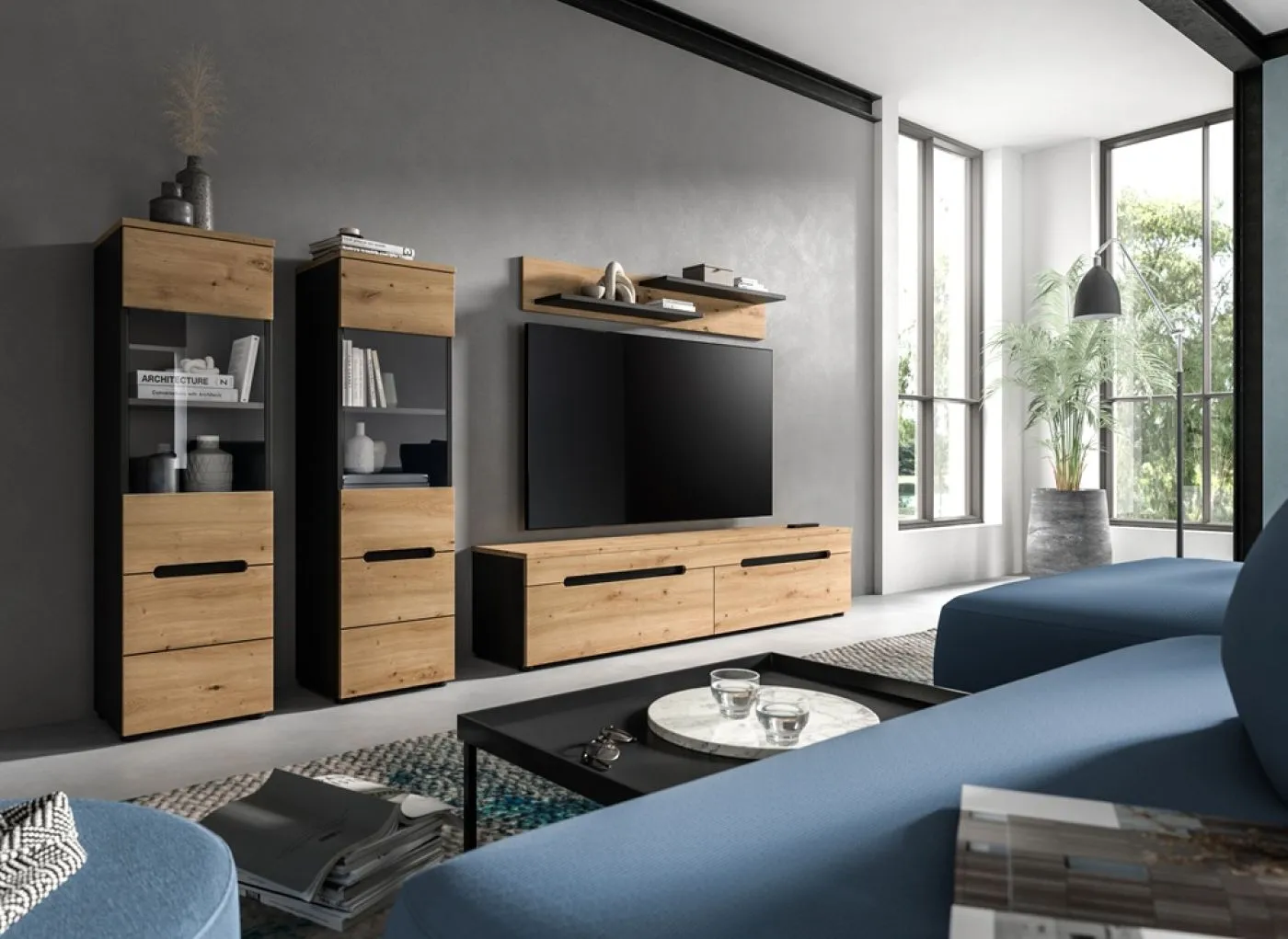 Wohnwand Anbauwand Canu | 3-teilig | Artisan / Basalt Grau | ohne