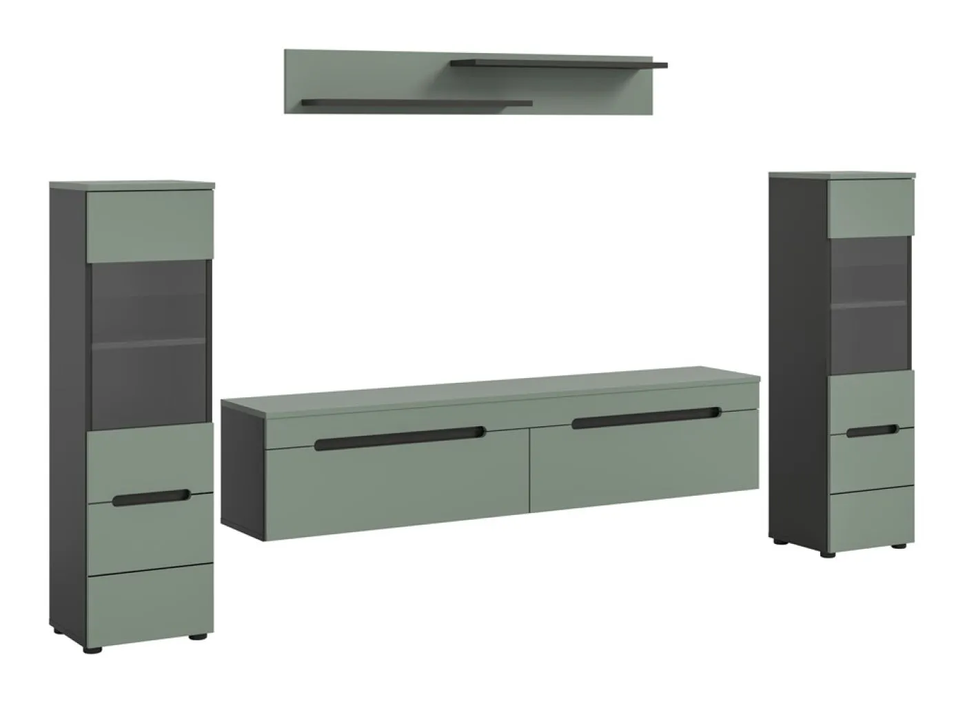 Wohnwand Anbauwand Canu | 3-teilig | Smoke Green / Basalt Grau | LED Beleuchtung