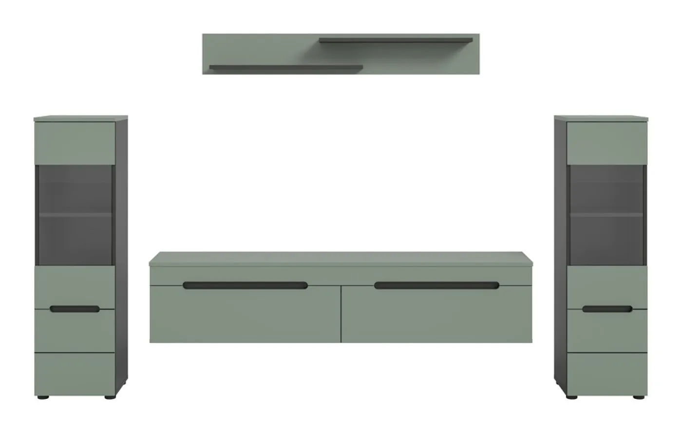 Wohnwand Anbauwand Canu | 3-teilig | Smoke Green / Basalt Grau | mit Beleuchtung