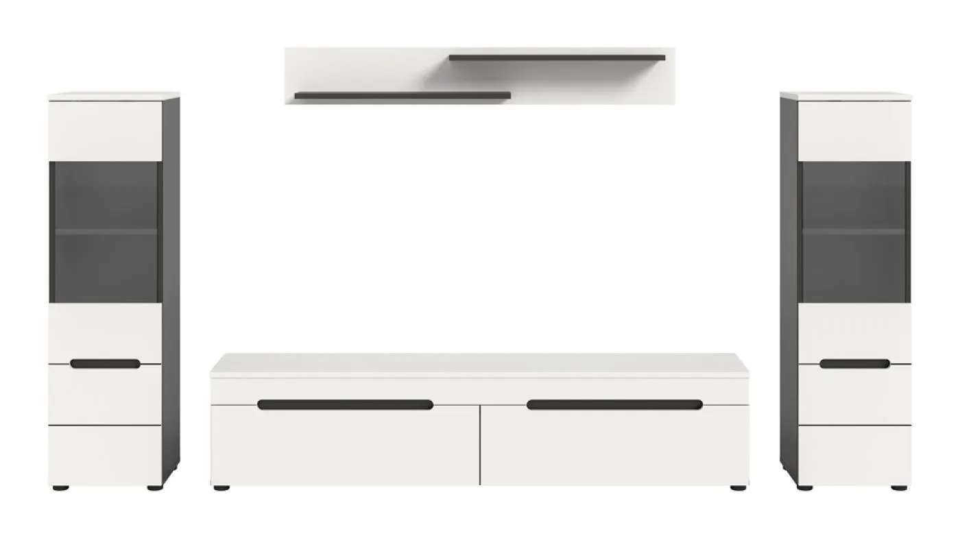 Wohnwand Anbauwand Canu | 3-teilig | weiß / Basalt Grau