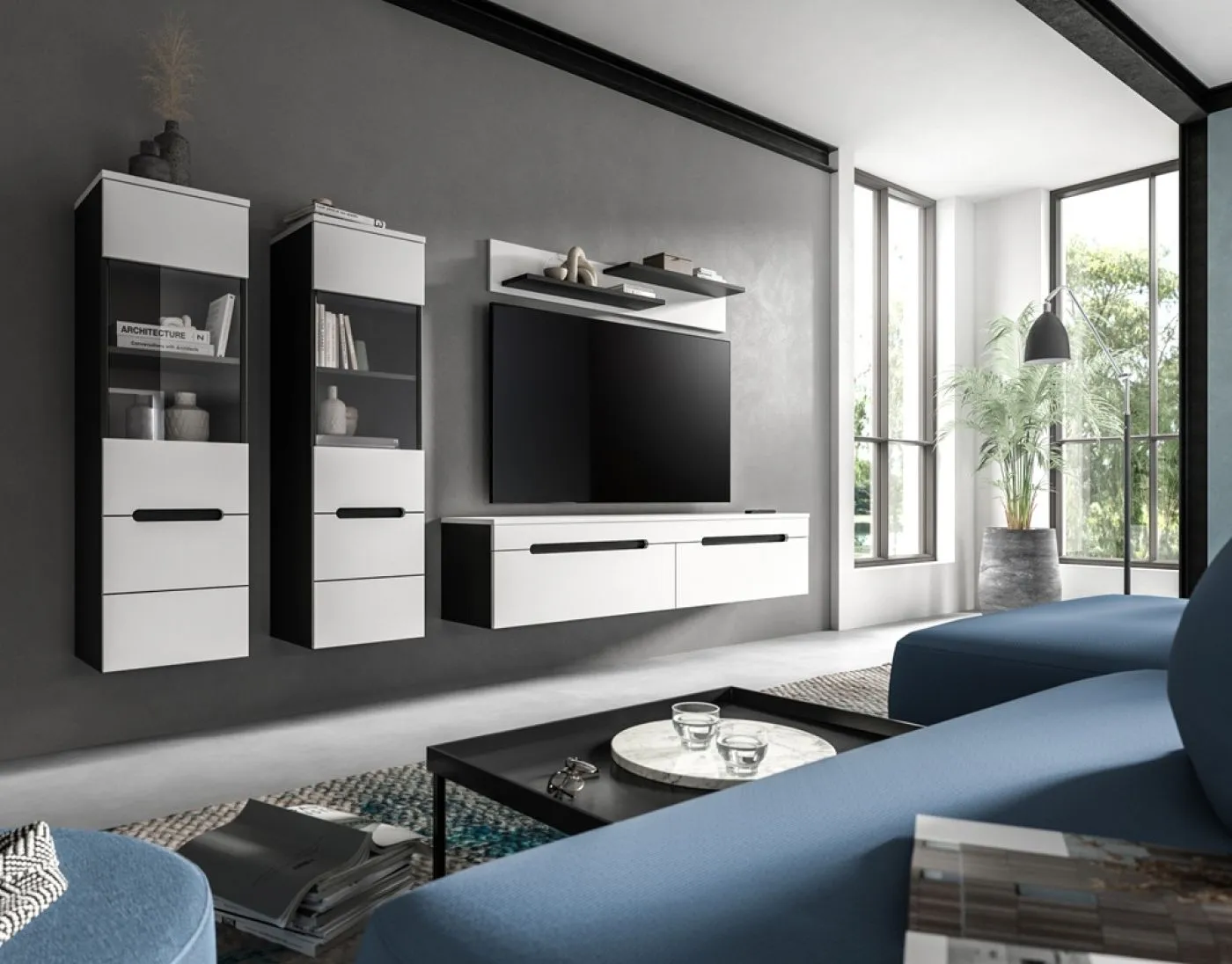 Wohnwand Anbauwand Canu | 3-teilig | weiß / Basalt Grau