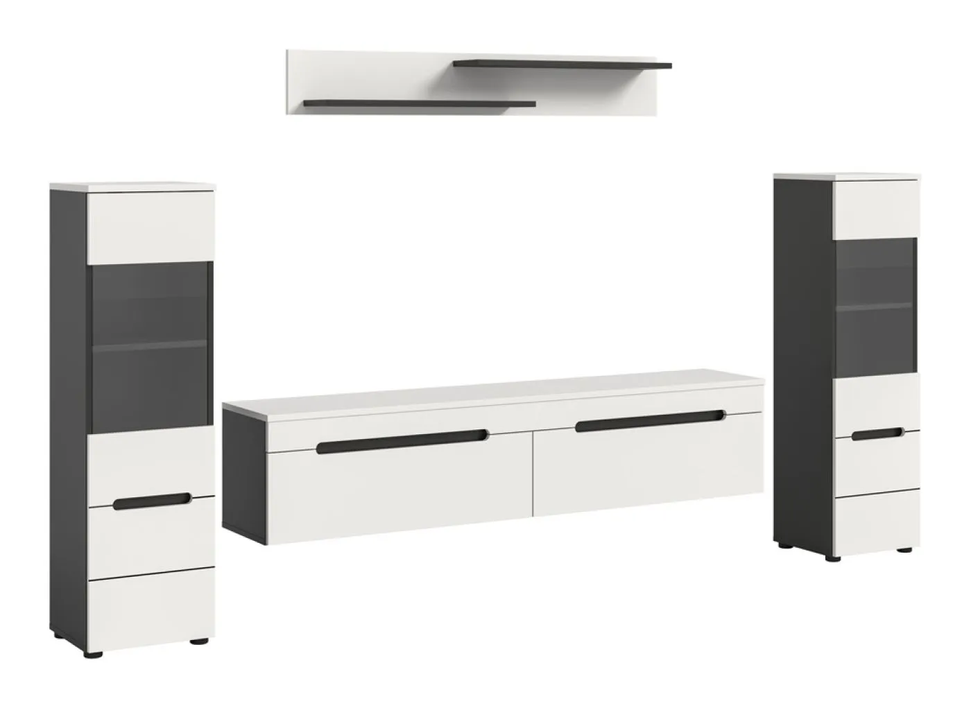 Wohnwand Anbauwand Canu | 3-teilig | weiß / Basalt Grau | LED Beleuchtung