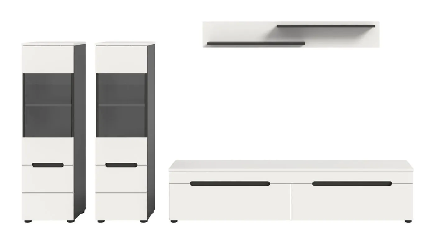 Wohnwand Anbauwand Canu | 3-teilig | weiß / Basalt Grau | LED Beleuchtung