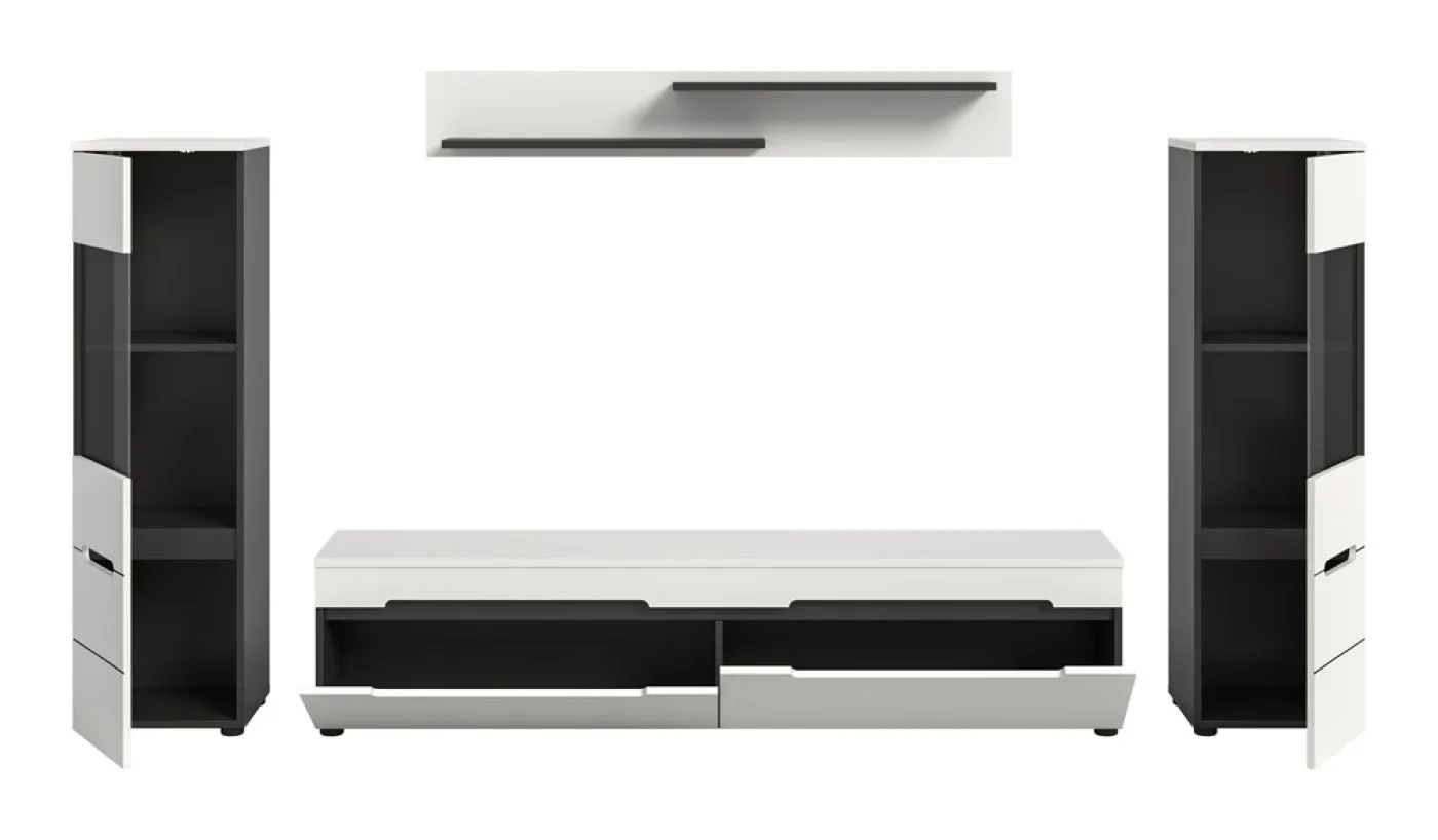 Wohnwand Anbauwand Canu | 3-teilig | weiß / Basalt Grau | LED Beleuchtung