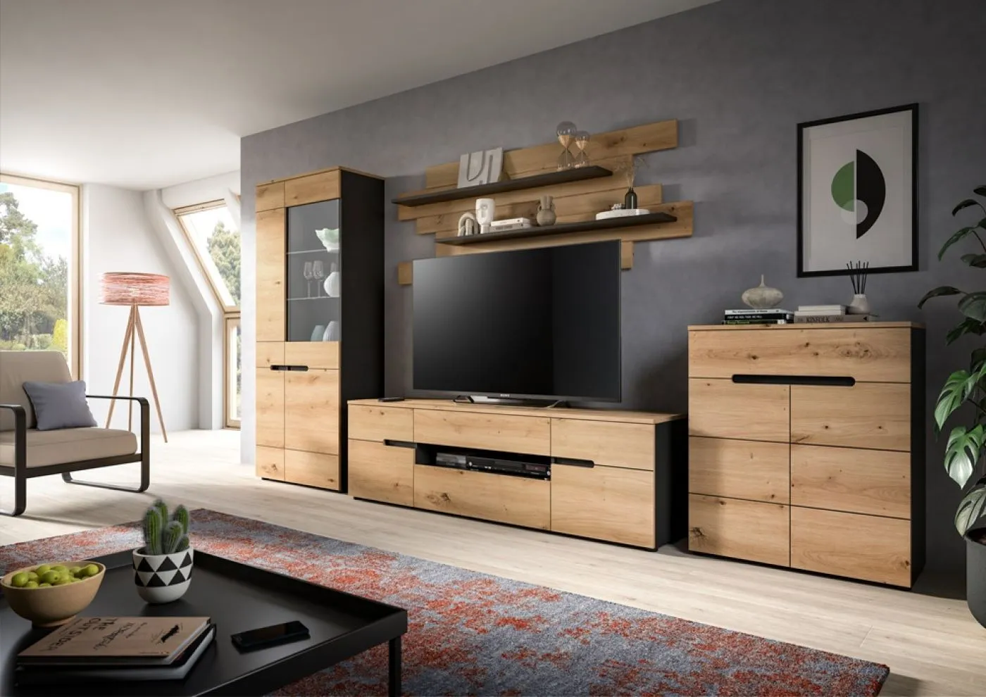 Wohnwand Anbauwand Canu | 4-teilig | Artisan / Basalt Grau