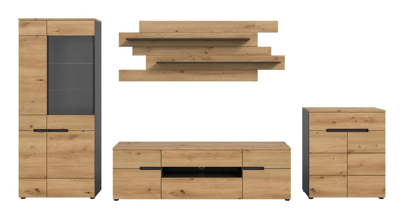 Wohnwand Anbauwand Canu | 4-teilig | Artisan / Basalt Grau | LED Beleuchtung 1