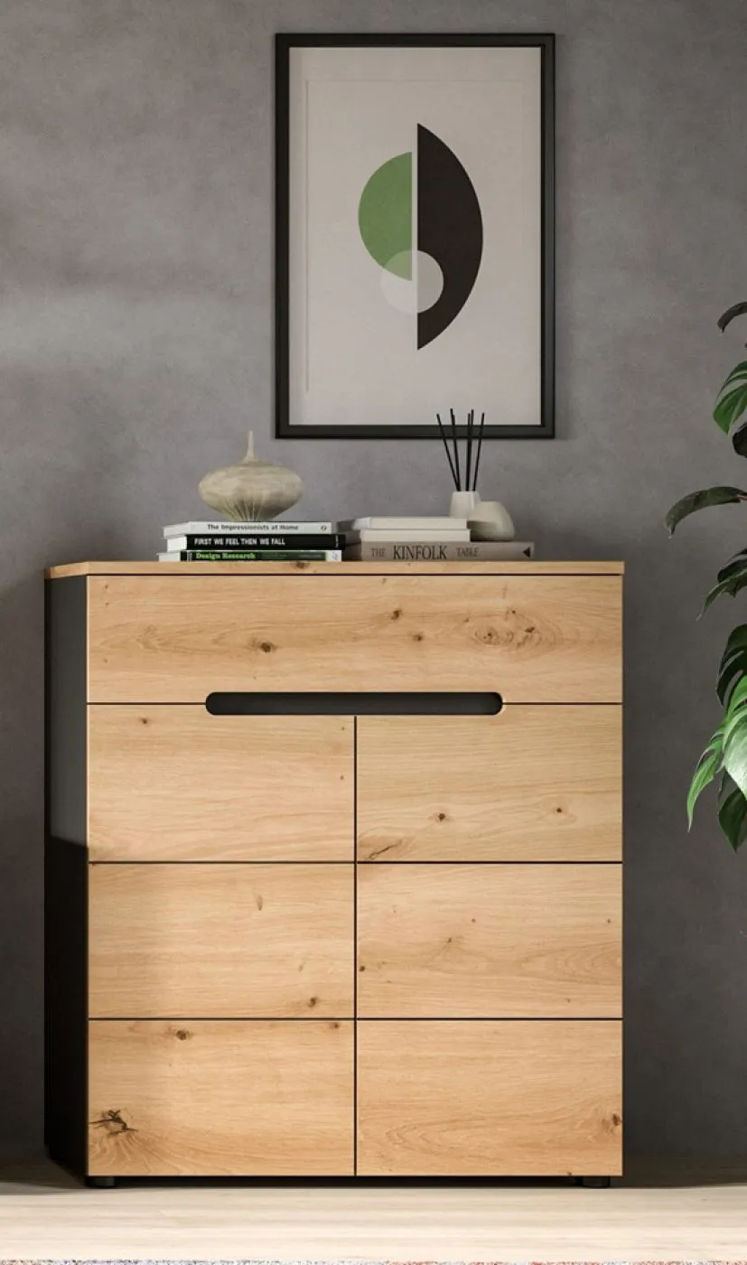 Wohnwand Anbauwand Canu | 4-teilig | Artisan / Basalt Grau | LED Beleuchtung