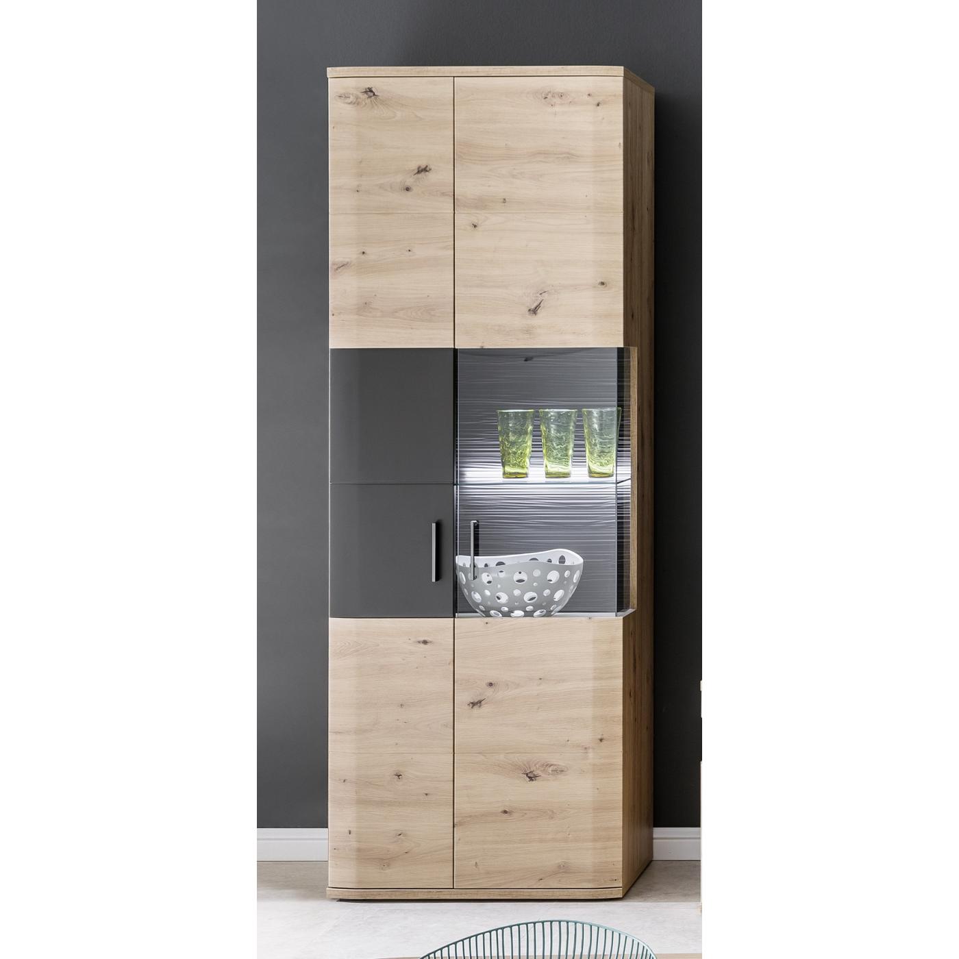 Wohnwand Anbauwand Cortona | Balkeneiche / anthrazit | 4-teilig | LED Beleuchtung