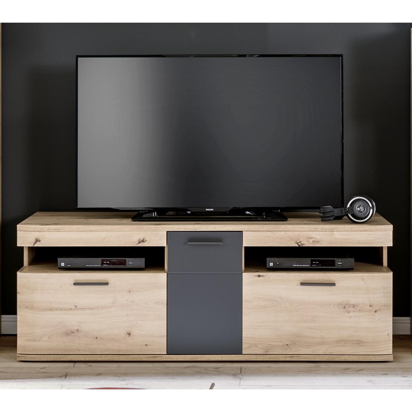 Wohnwand Anbauwand Cortona | Balkeneiche / anthrazit | 4-teilig | LED Beleuchtung