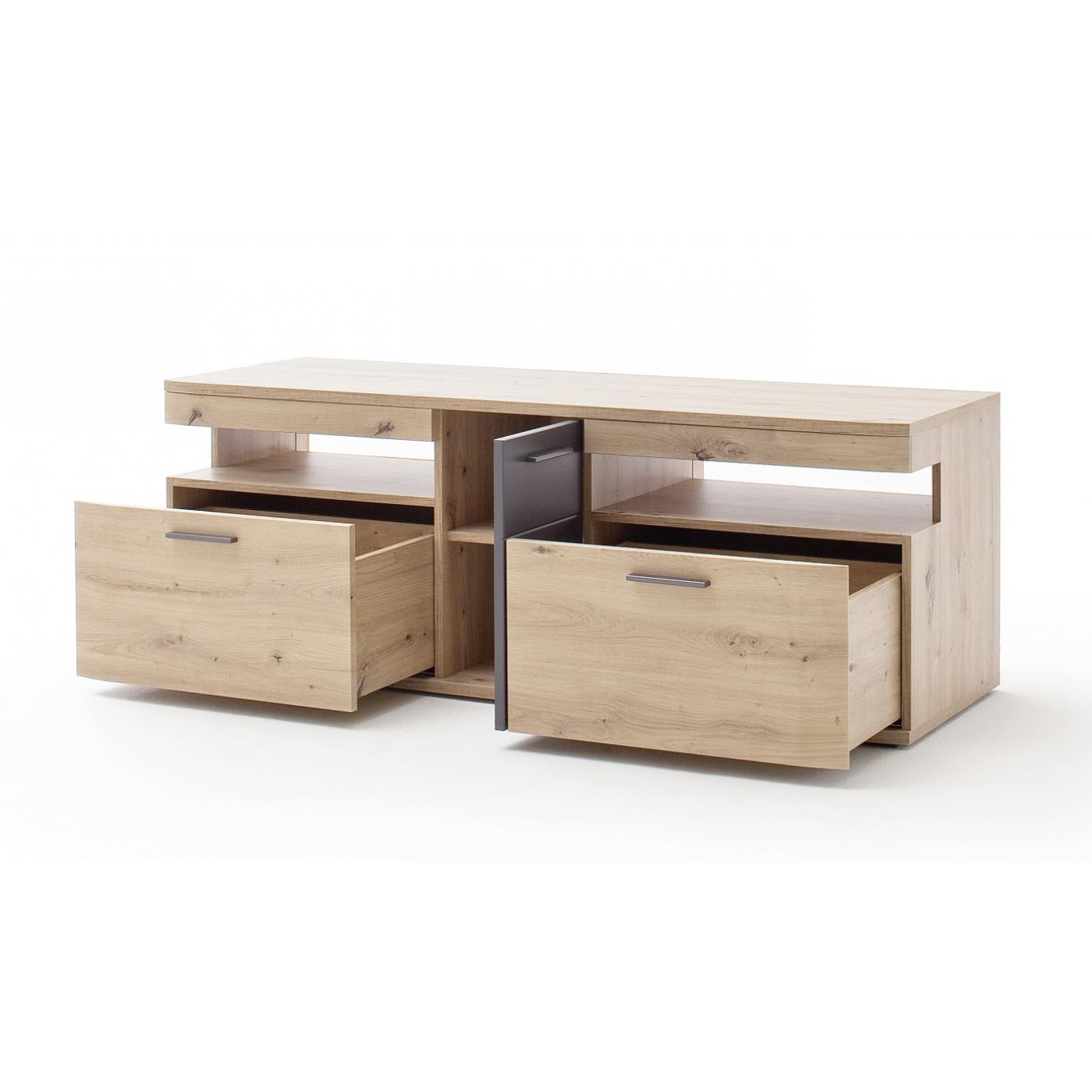 Wohnwand Anbauwand Cortona | Balkeneiche / anthrazit | 4-teilig | LED Beleuchtung