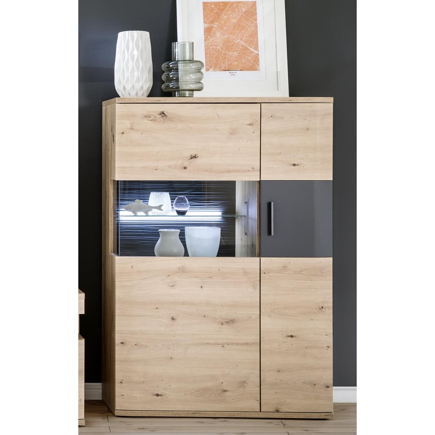 Wohnwand Anbauwand Cortona | Balkeneiche / anthrazit | 4-teilig | LED Beleuchtung