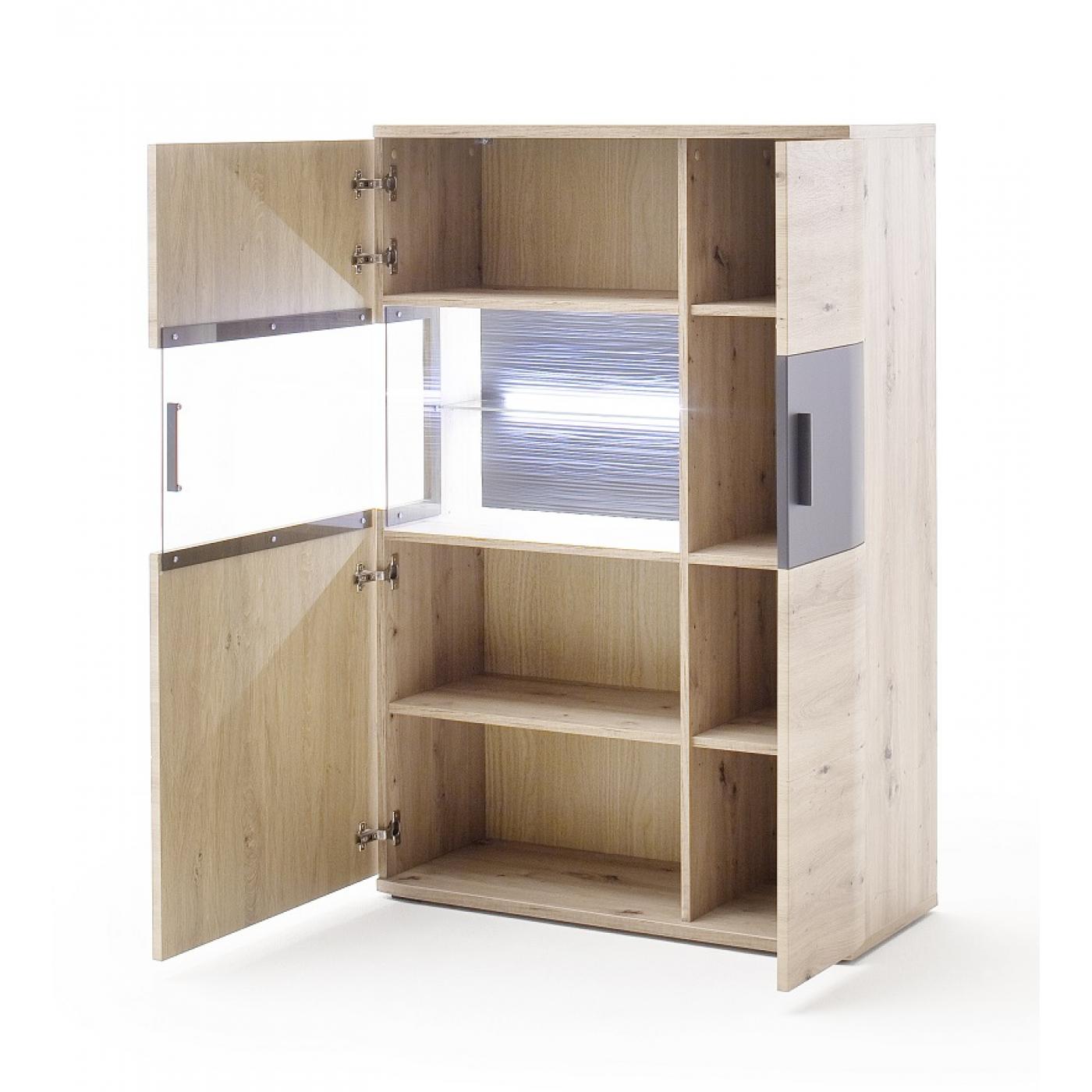 Wohnwand Anbauwand Cortona | Balkeneiche / anthrazit | 4-teilig | LED Beleuchtung