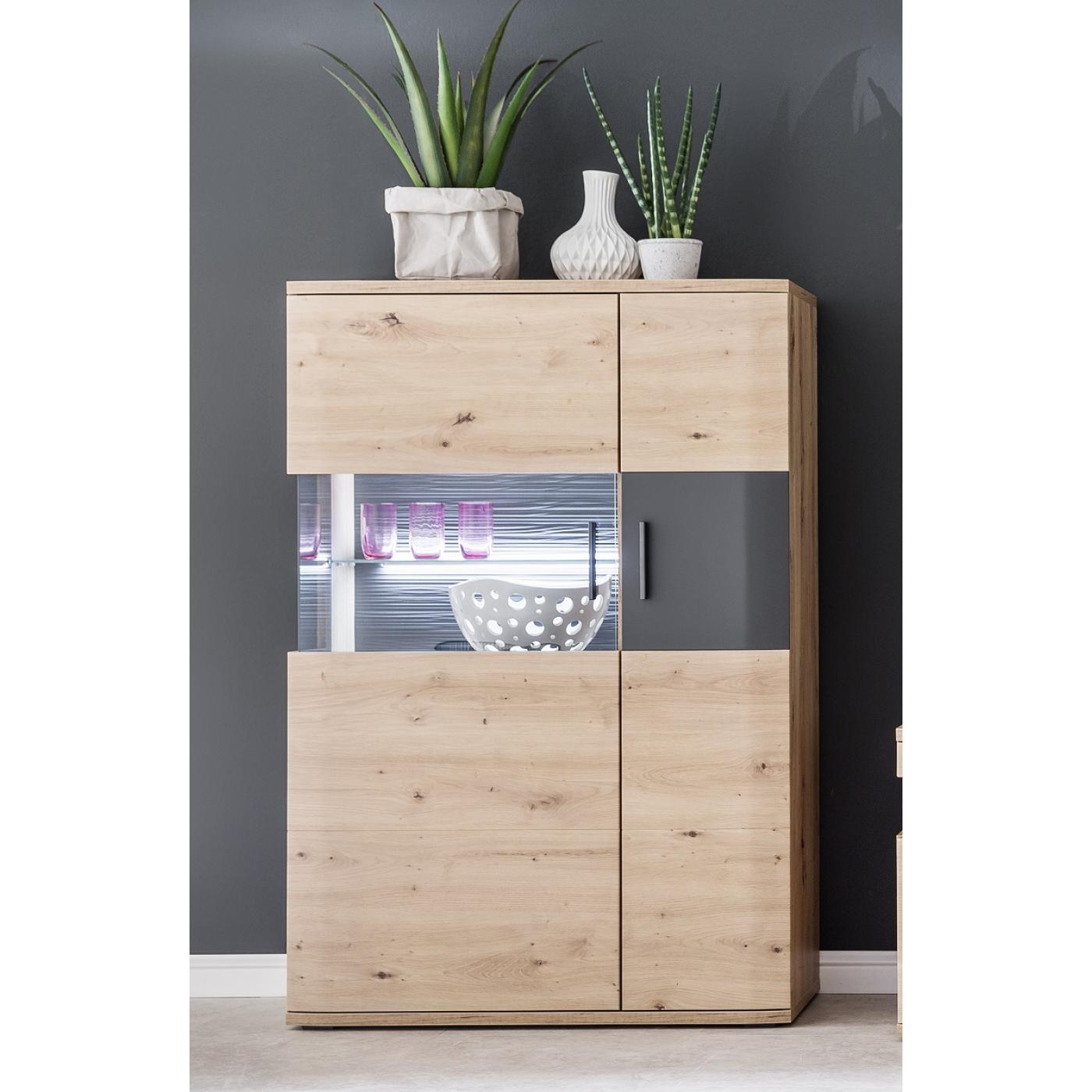 Wohnwand Anbauwand Cortona 2 | Balkeneiche / anthrazit | 3-teilig | LED Beleuchtung