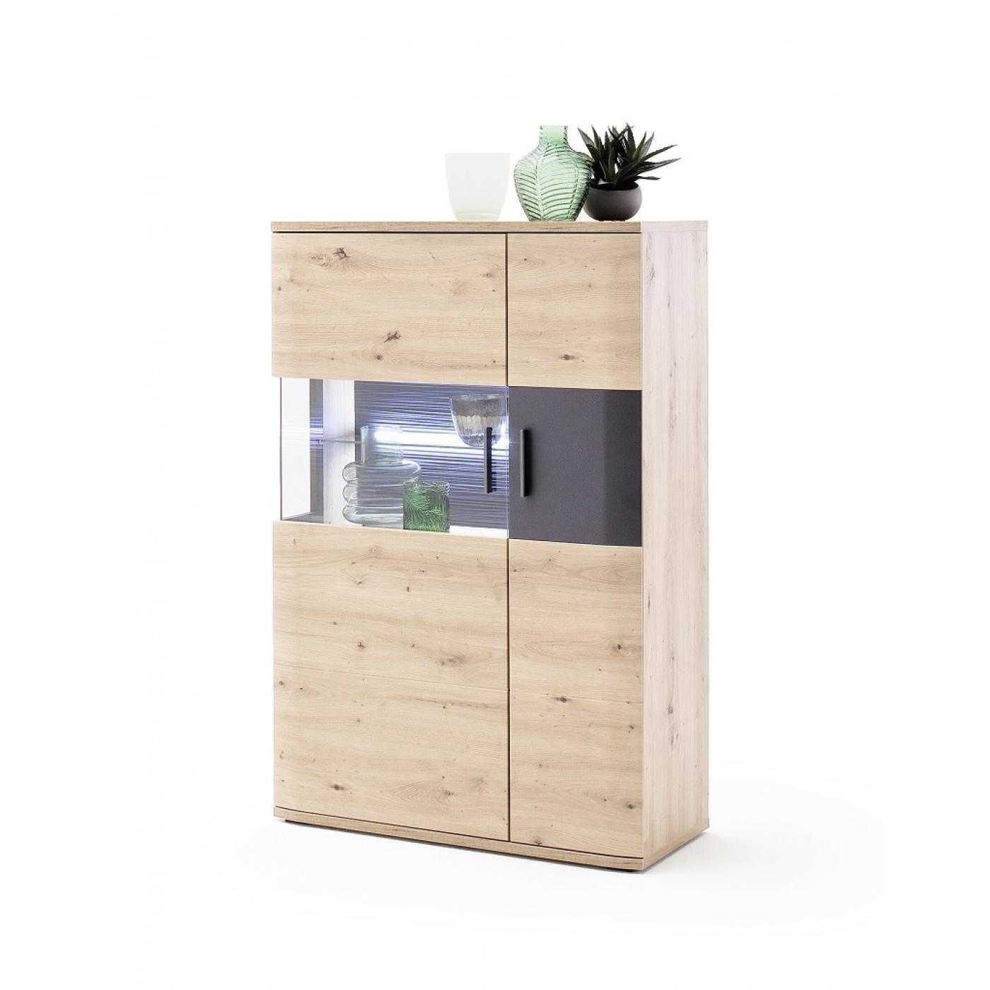 Wohnwand Anbauwand Cortona 2 | Balkeneiche / anthrazit | 3-teilig | LED Beleuchtung