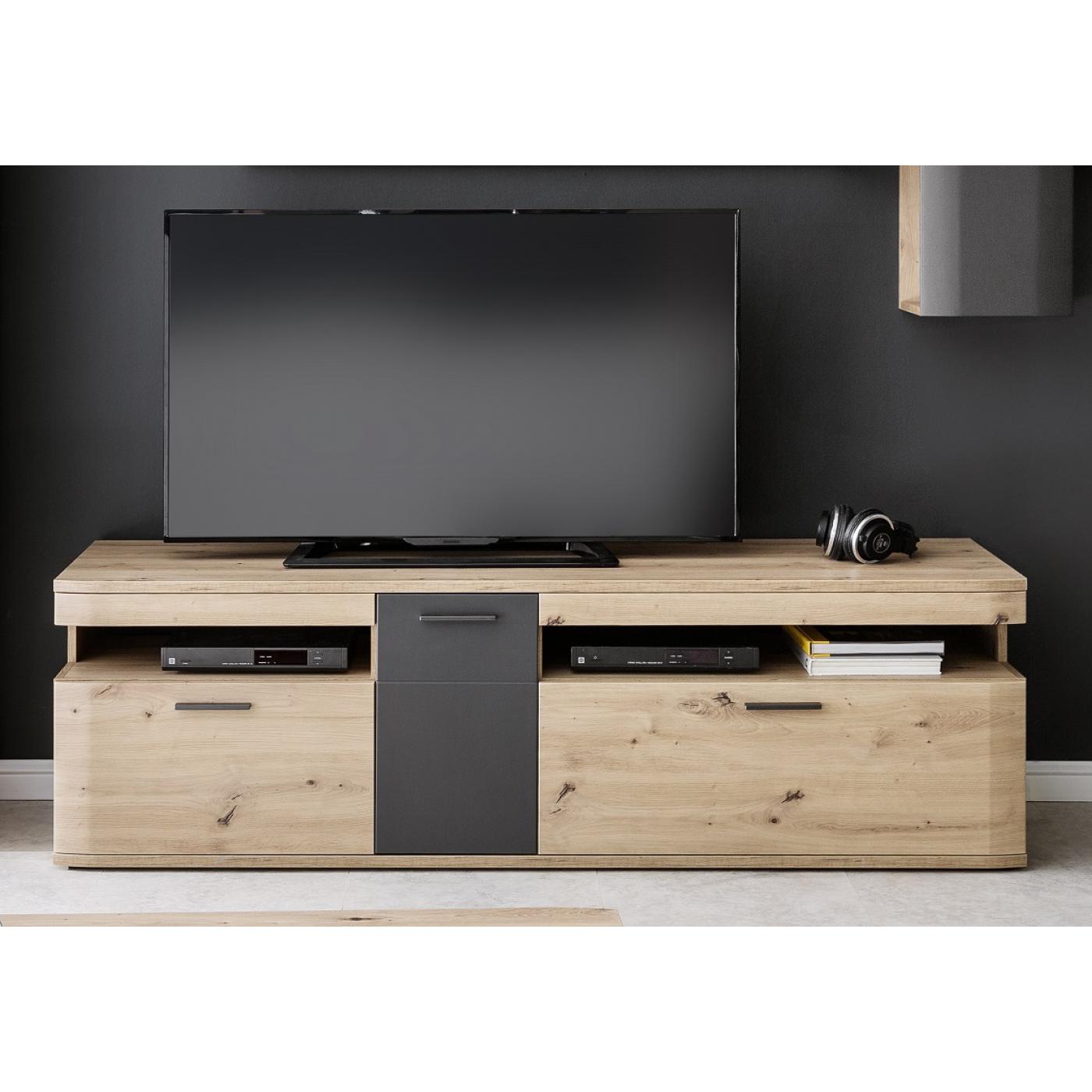 Wohnwand Anbauwand Cortona 2 | Balkeneiche / anthrazit | 3-teilig | LED Beleuchtung