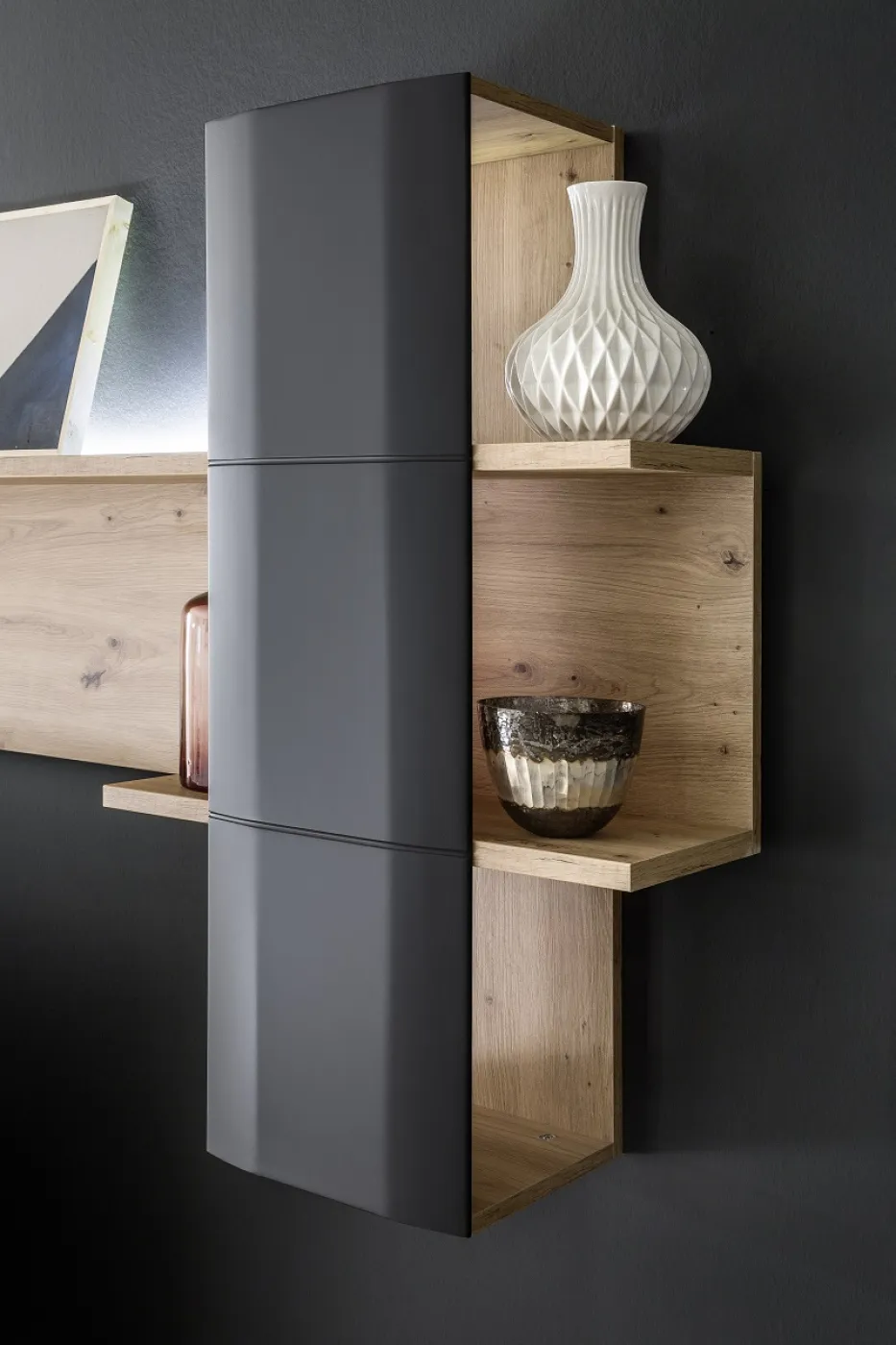 Wohnwand Anbauwand Cortona 2 | Balkeneiche / anthrazit | 3-teilig | LED Beleuchtung