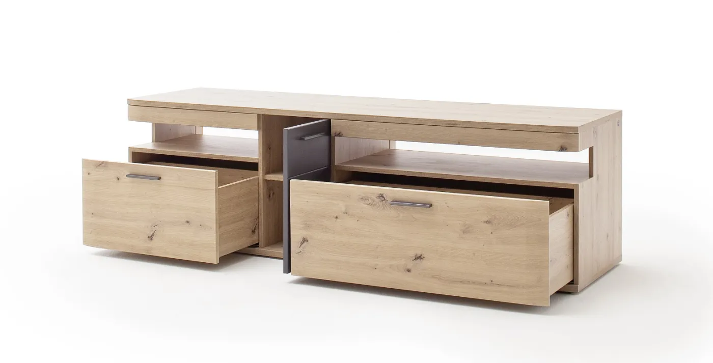 Wohnwand Anbauwand Cortona 2 | Balkeneiche / anthrazit | 3-teilig | LED Beleuchtung