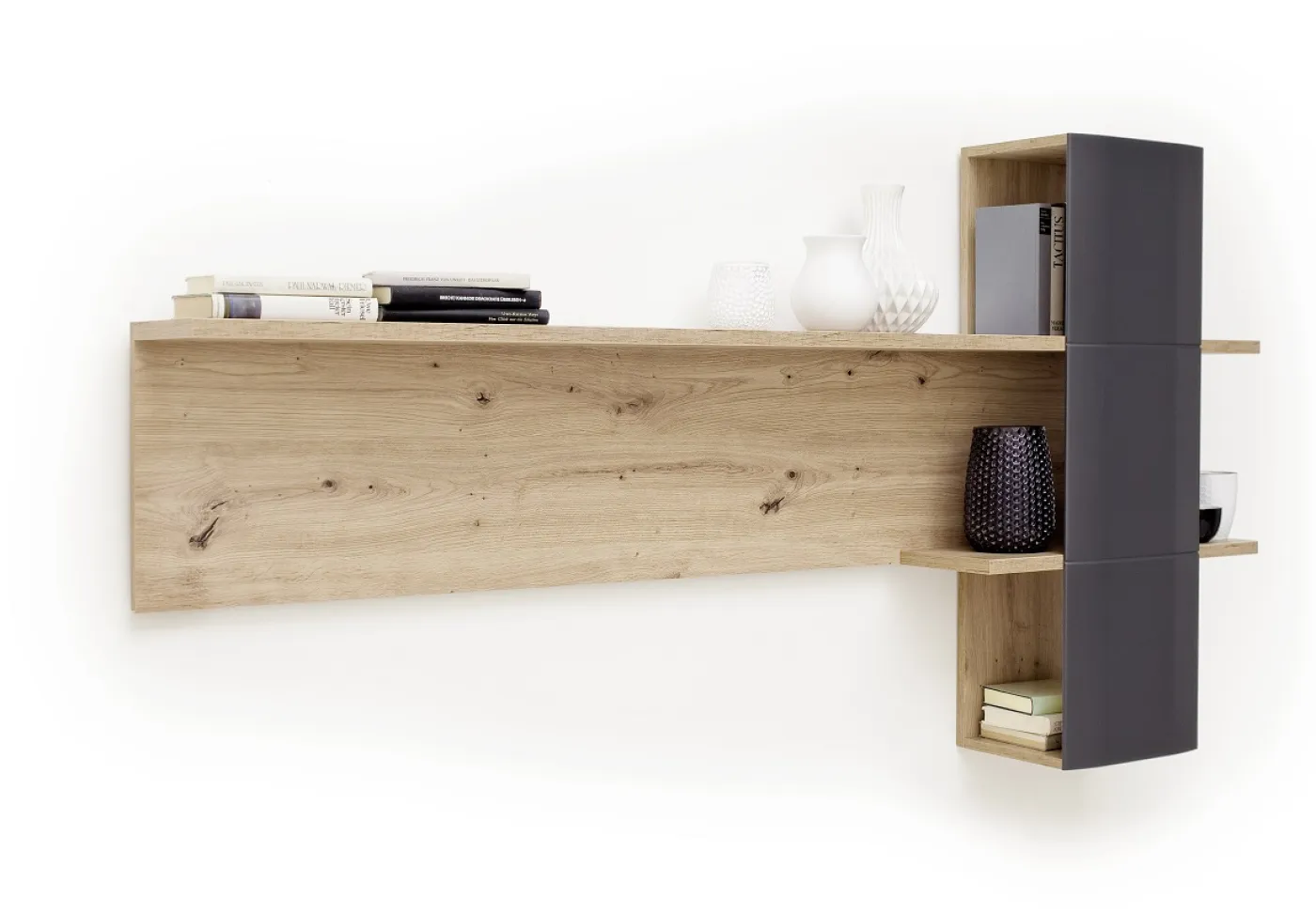 Wohnwand Anbauwand Cortona 2 | Balkeneiche / anthrazit | 3-teilig | LED Beleuchtung