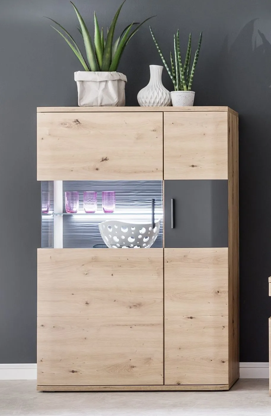 Wohnwand Anbauwand Cortona 2 | Balkeneiche / anthrazit | 3-teilig | LED Beleuchtung 3