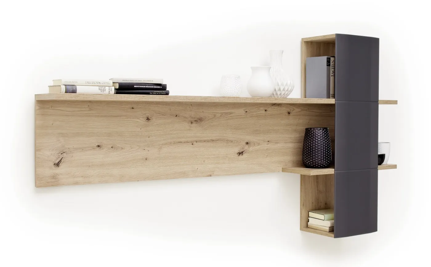 Wohnwand Anbauwand Cortona | Balkeneiche / anthrazit | 3-teilig | LED Beleuchtung