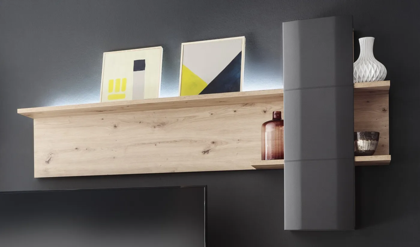 Wohnwand Anbauwand Cortona | Balkeneiche / anthrazit | 3-teilig | LED Beleuchtung