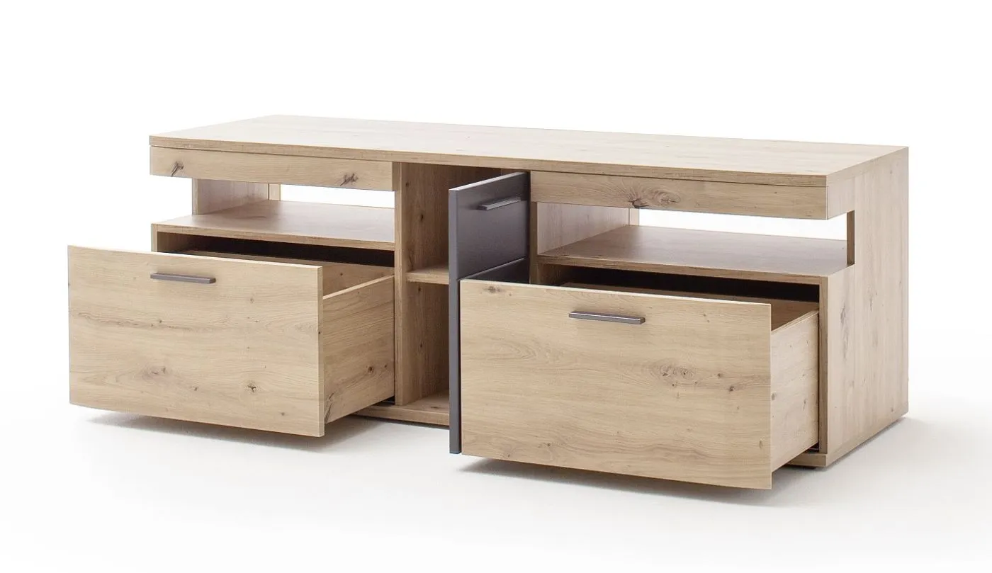 Wohnwand Anbauwand Cortona | Balkeneiche / anthrazit | 4-teilig | LED Beleuchtung 1