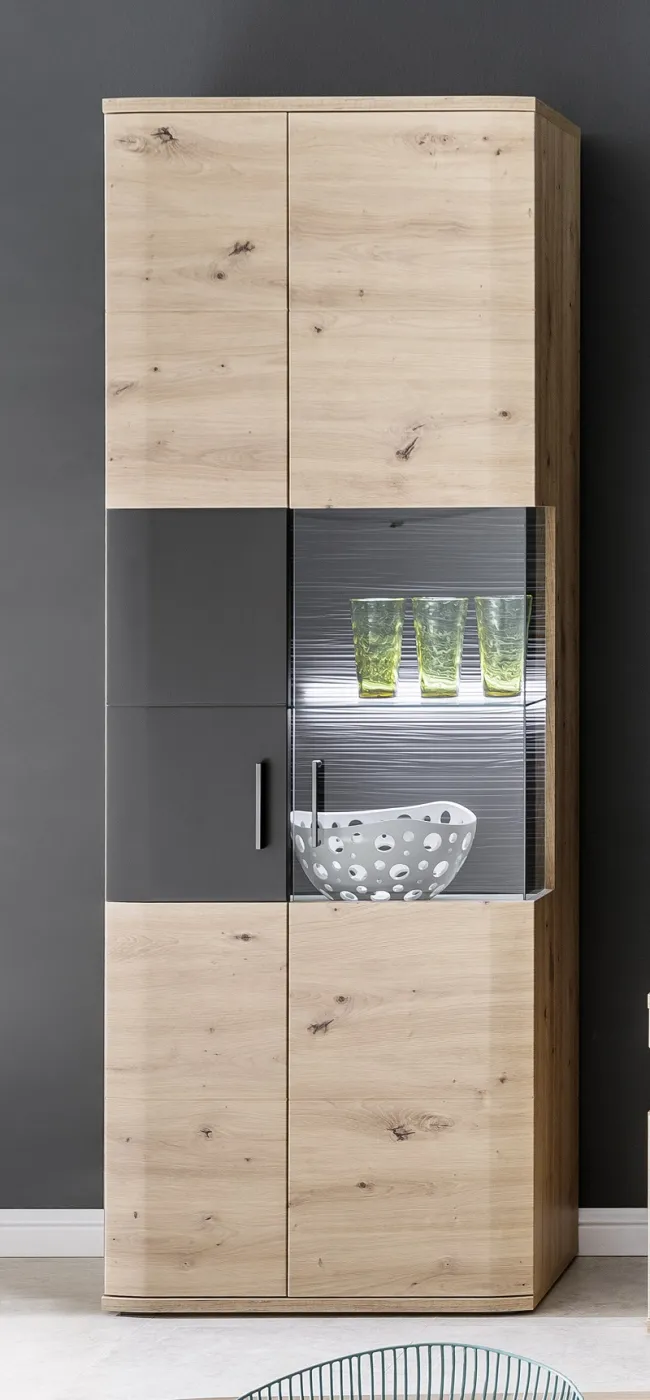 Wohnwand Anbauwand Cortona | Balkeneiche / anthrazit | 4-teilig | LED Beleuchtung