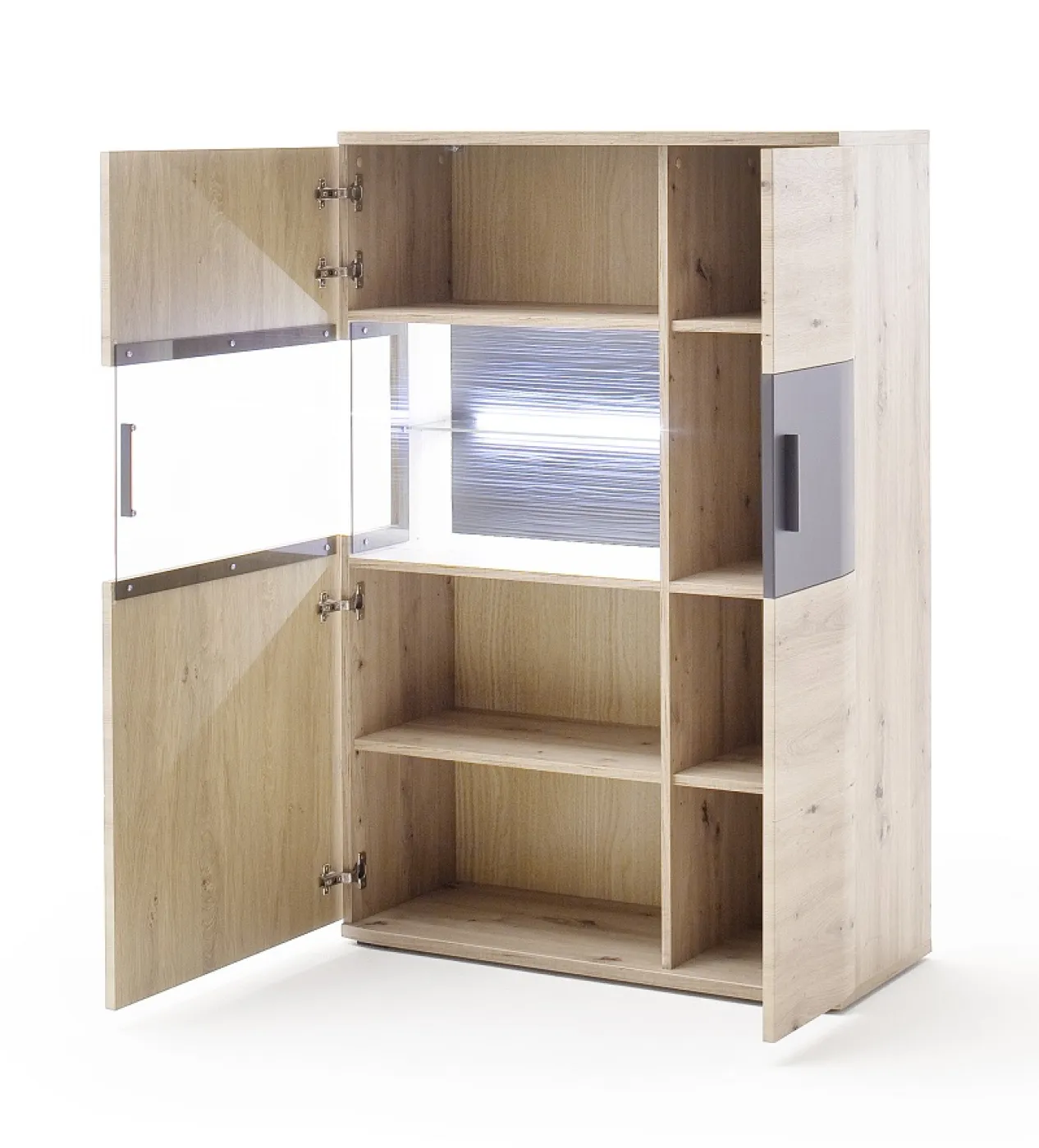 Wohnwand Anbauwand Cortona | Balkeneiche / anthrazit | 4-teilig | LED Beleuchtung