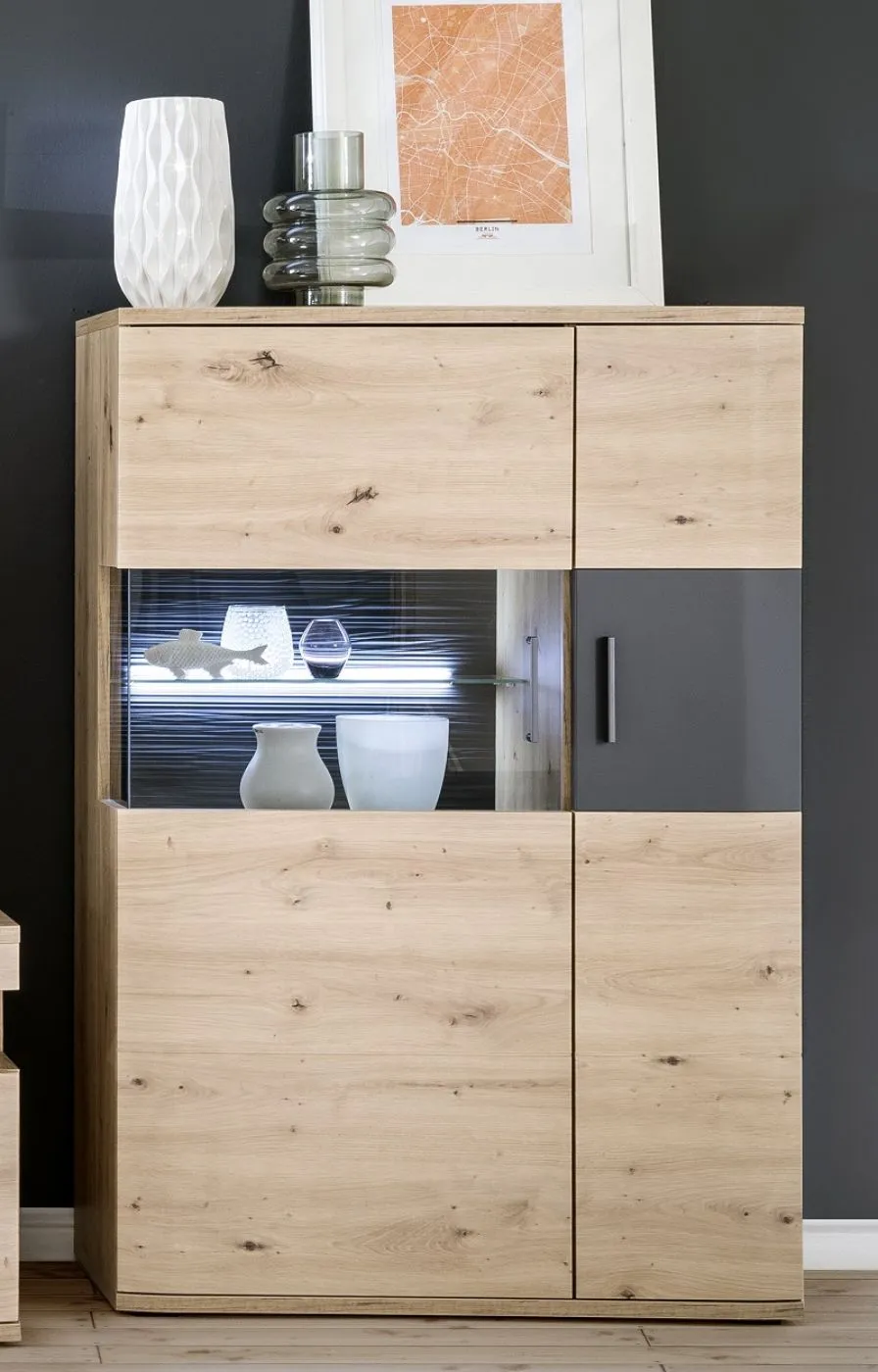 Wohnwand Anbauwand Cortona | Balkeneiche / anthrazit | 4-teilig | LED Beleuchtung 3