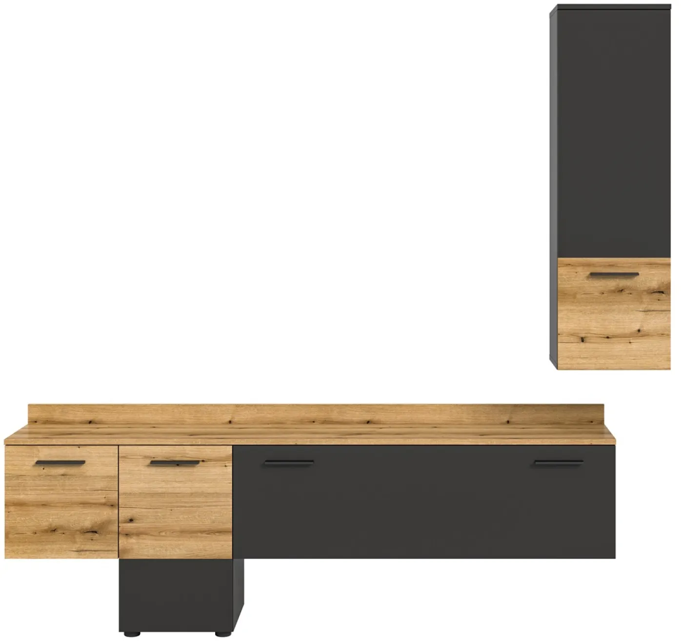 Wohnwand Anbauwand Goal | 2-teilig | grau / Evoke Oak | inkl. Beleuchtung