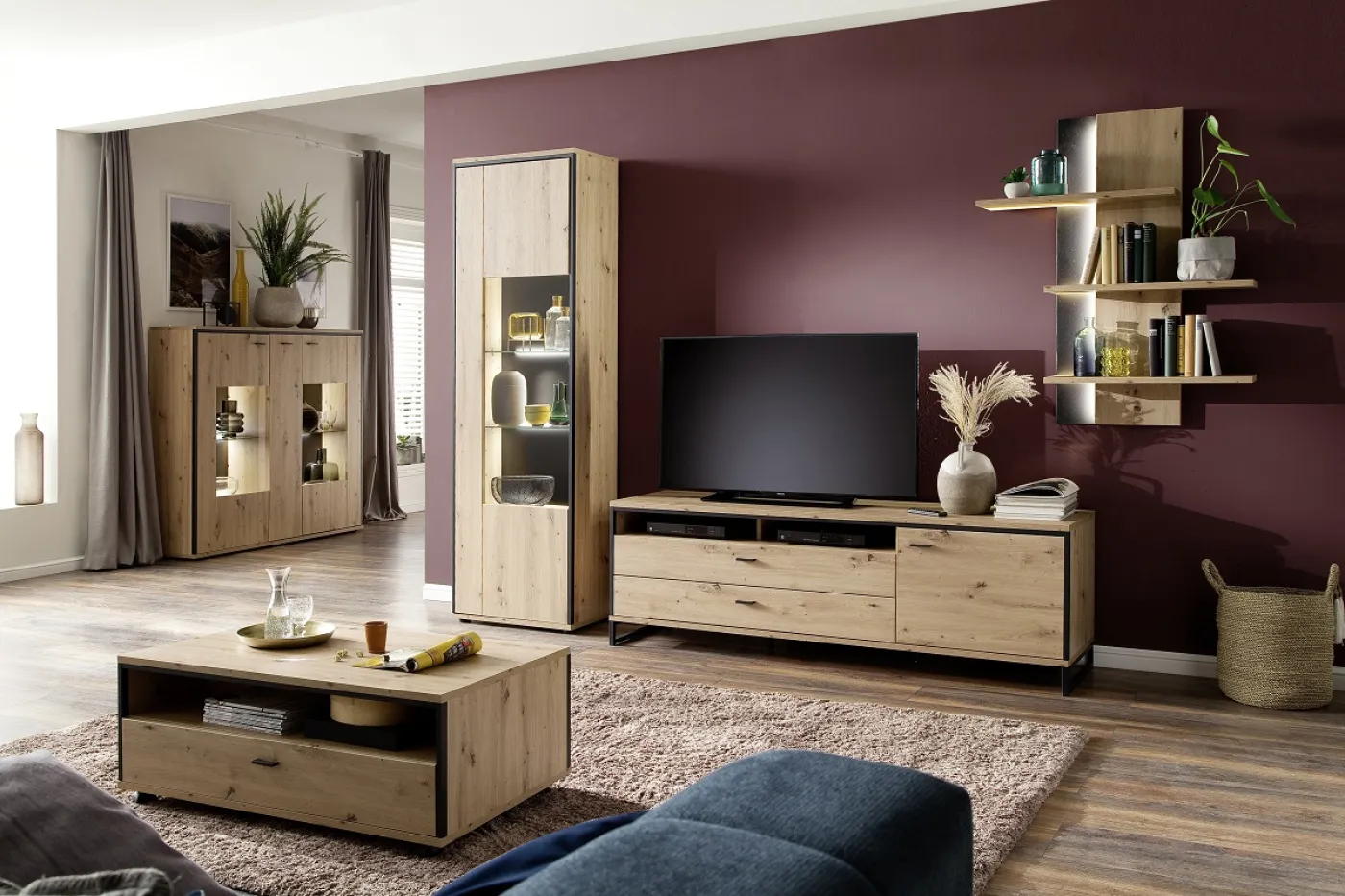 Wohnwand Anbauwand I Buenos Aires | Balkeneiche | 3-teilig