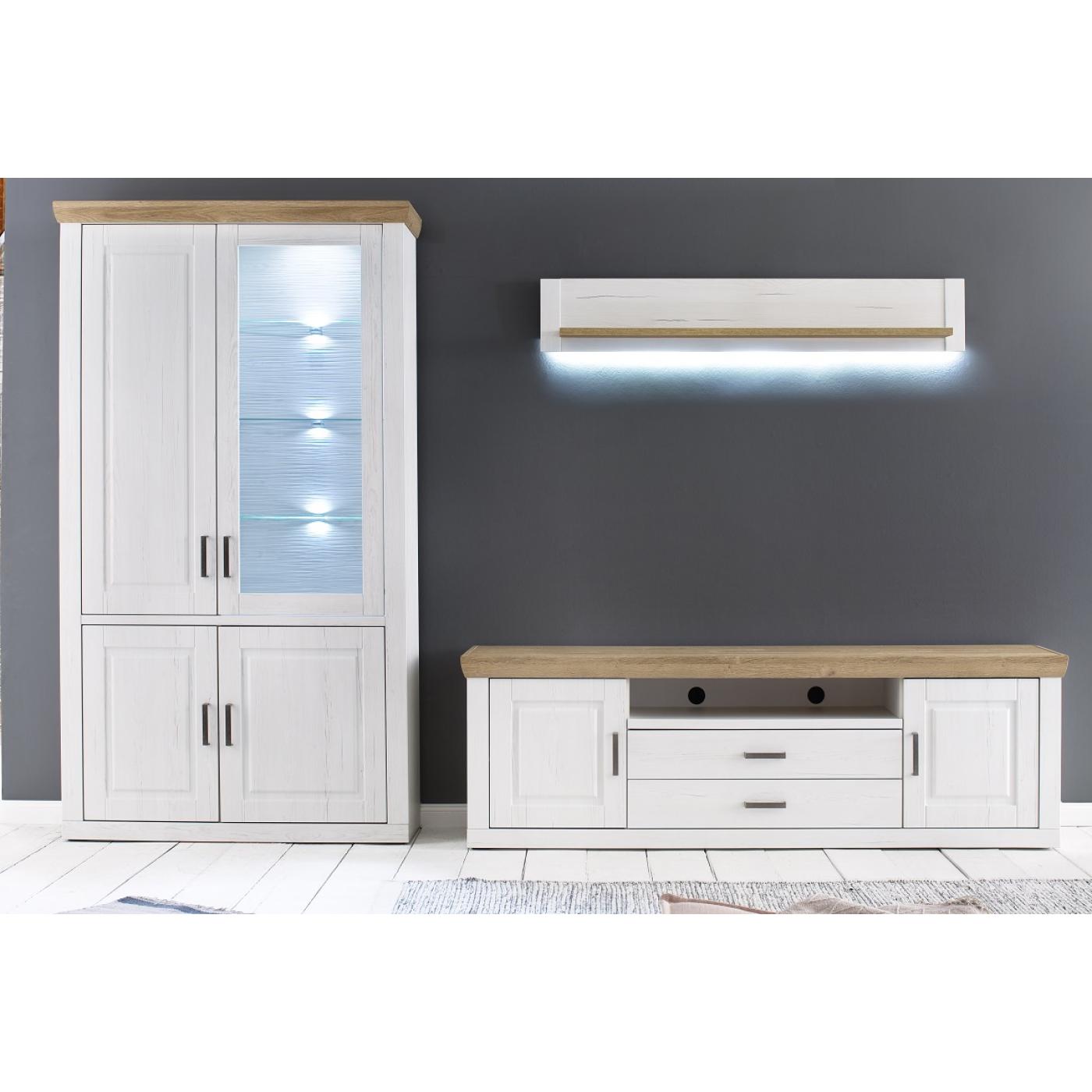 Wohnwand Anbauwand II Brixen | Landhaus modern | Pinie Aurelio / Grandson Oak | 3-teilig | LED Beleuchtung