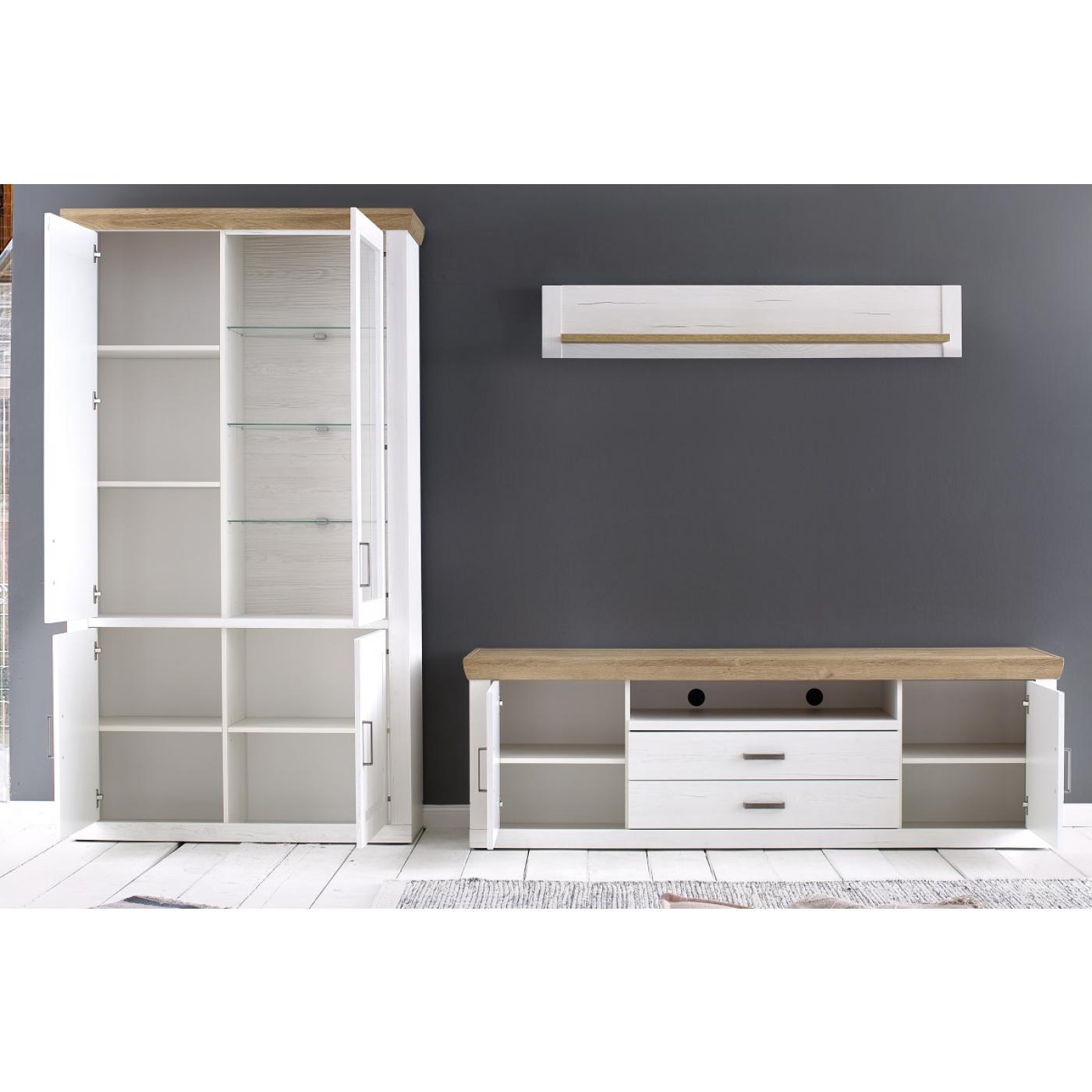 Wohnwand Anbauwand II Brixen | Landhaus modern | Pinie Aurelio / Grandson Oak | 3-teilig | LED Beleuchtung