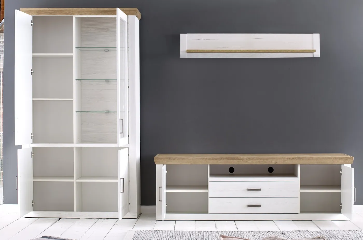 Wohnwand Anbauwand II Brixen | Landhaus modern | Pinie Aurelio / Grandson Oak | 3-teilig