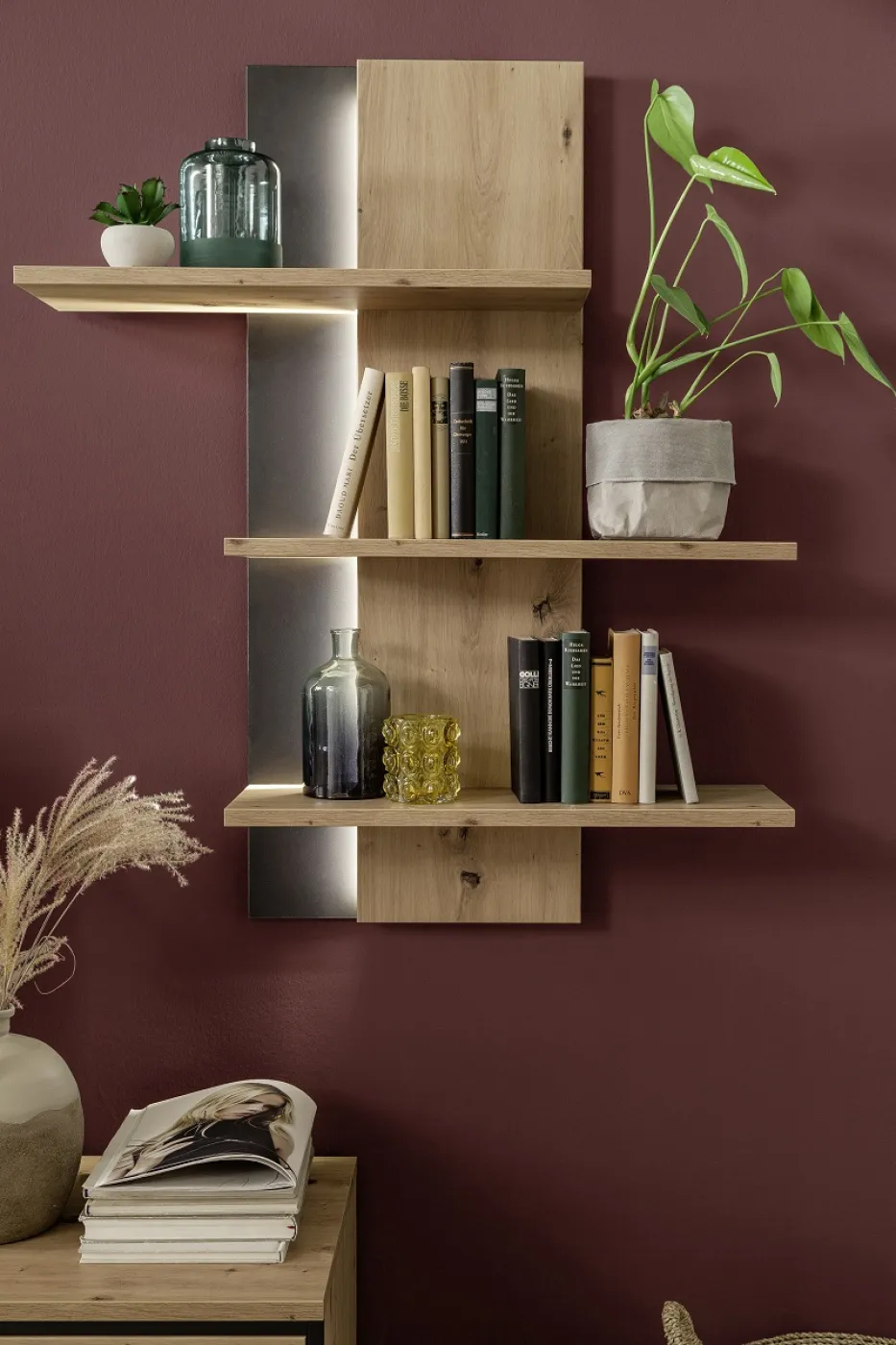 Wohnwand Anbauwand II Buenos Aires | Balkeneiche | 4-teilig | LED Beleuchtung