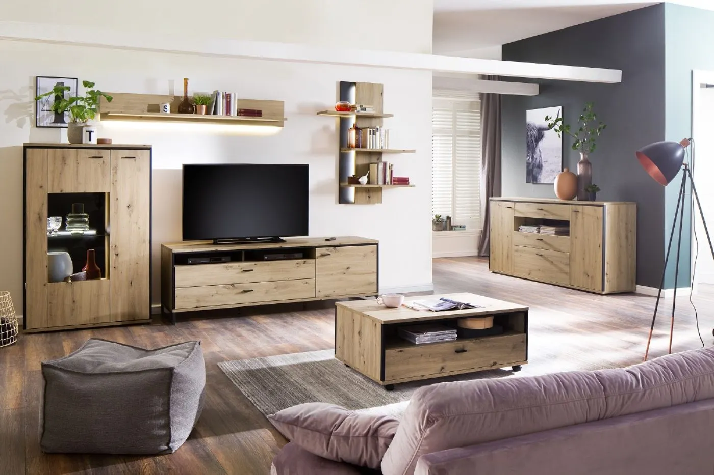 Wohnwand Anbauwand II Buenos Aires | Balkeneiche | 4-teilig | LED Beleuchtung 3
